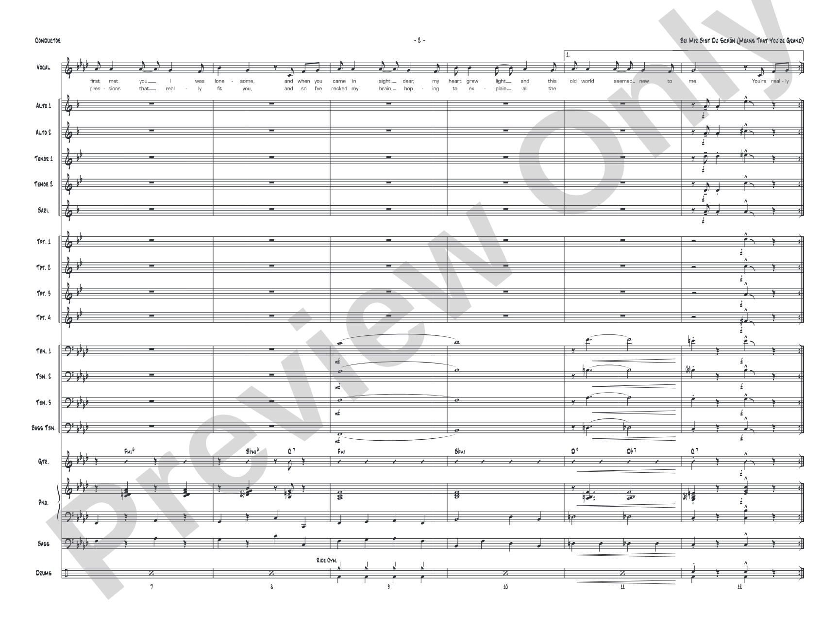 Bei Mir Bist Du Schon (Means That You're Grand): Vocal Solo with Jazz Ensemble Conductor Score & Parts