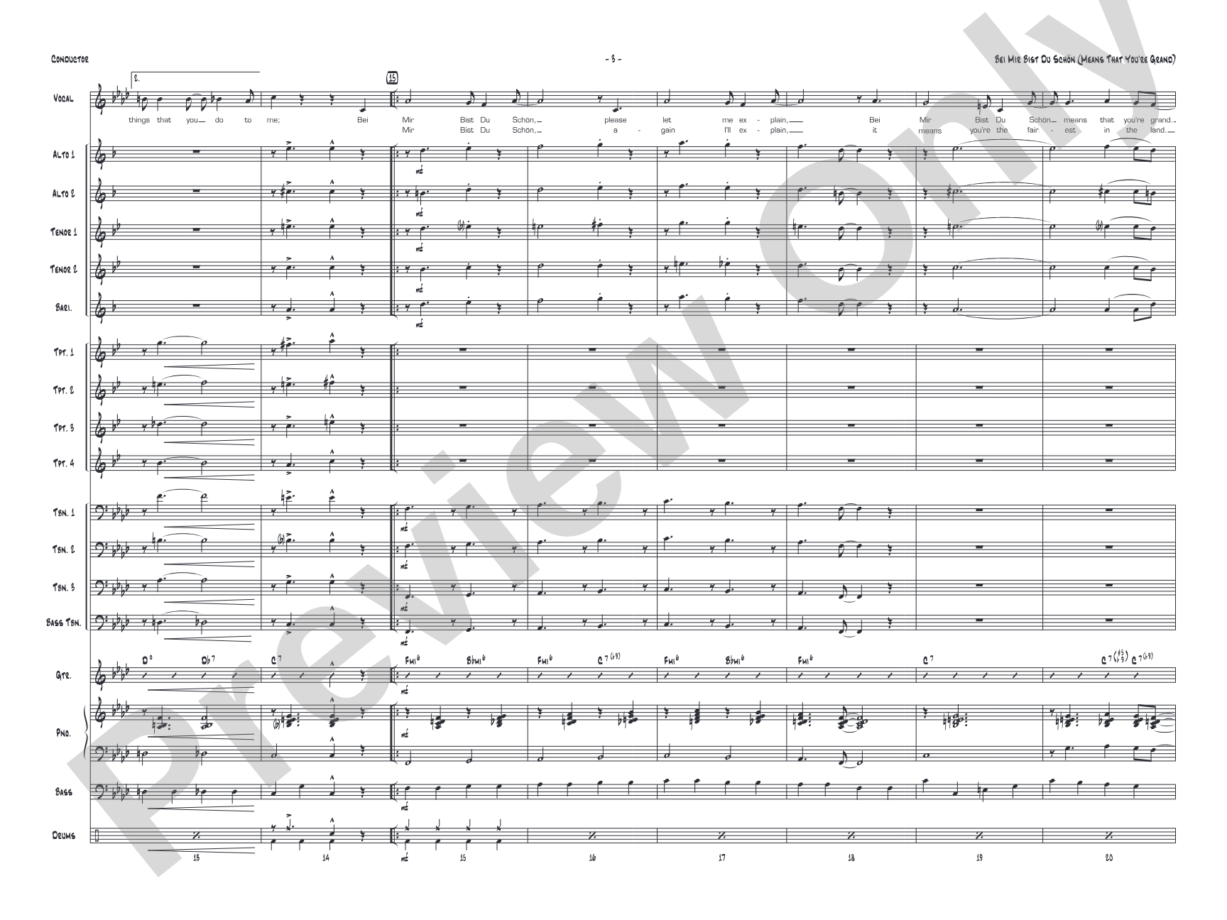 Bei Mir Bist Du Schon (Means That You're Grand): Vocal Solo with Jazz Ensemble Conductor Score & Parts