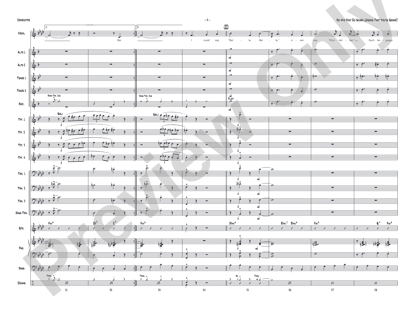 Bei Mir Bist Du Schon (Means That You're Grand): Vocal Solo with Jazz Ensemble Conductor Score & Parts
