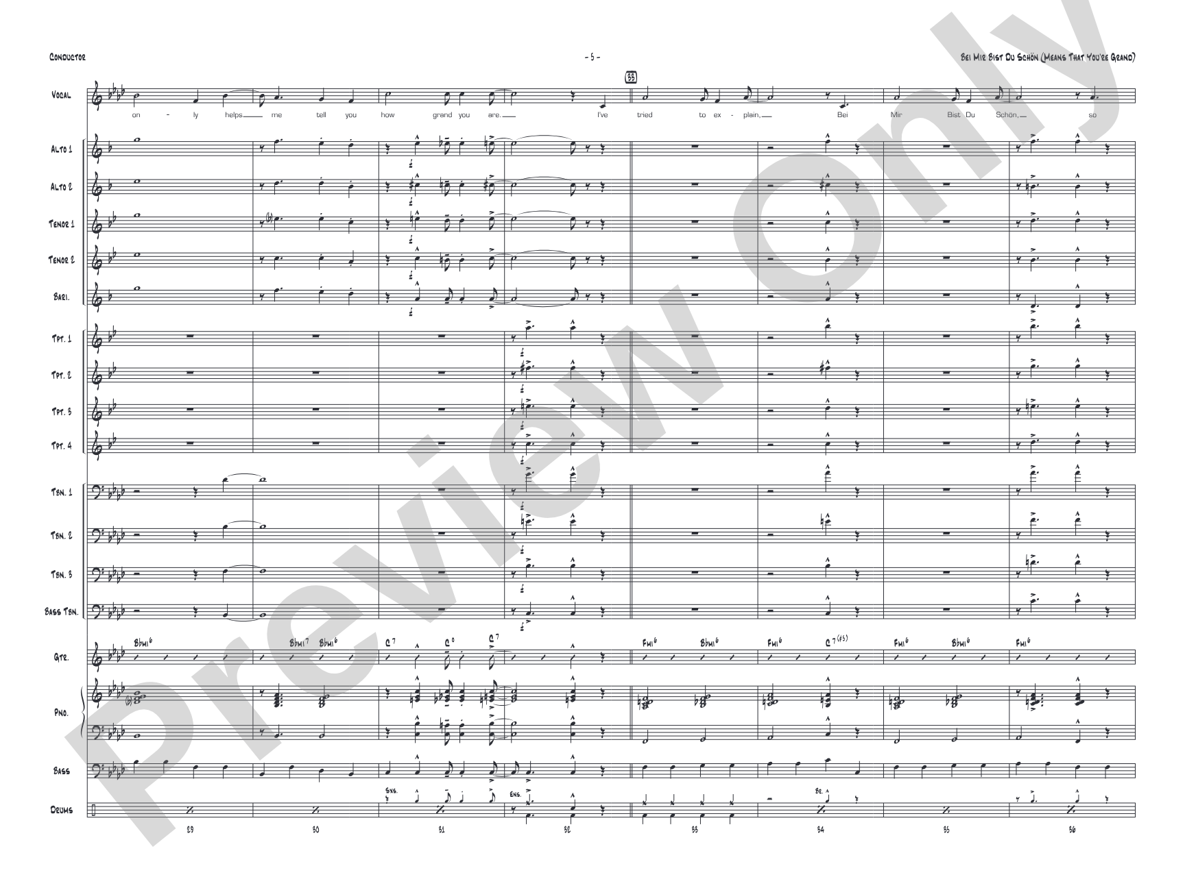 Bei Mir Bist Du Schon (Means That You're Grand): Vocal Solo with Jazz Ensemble Conductor Score & Parts
