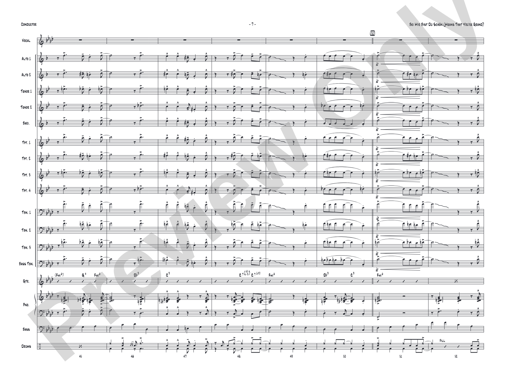 Bei Mir Bist Du Schon (Means That You're Grand): Vocal Solo with Jazz Ensemble Conductor Score & Parts