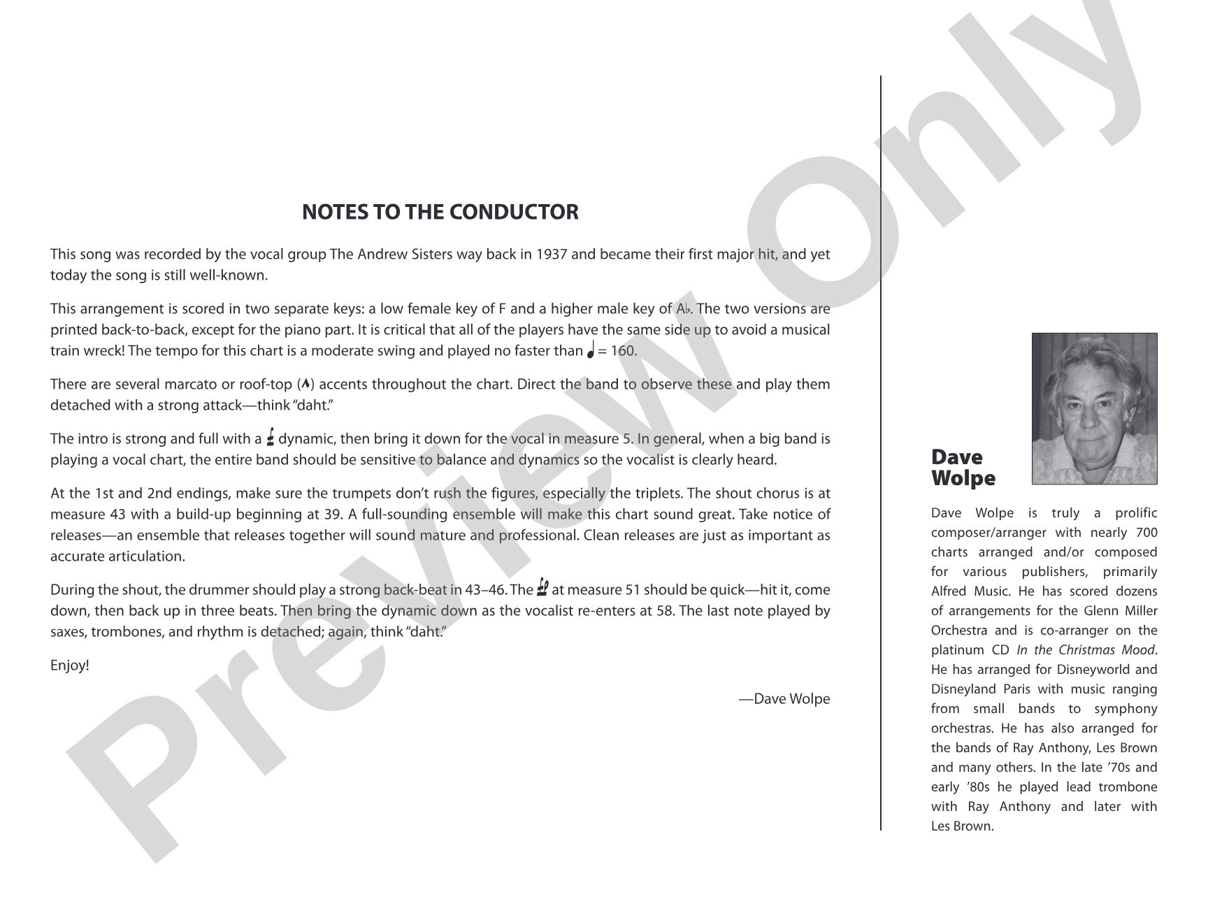 Bei Mir Bist Du Schon (Means That You're Grand): Vocal Solo with Jazz Ensemble Conductor Score & Parts