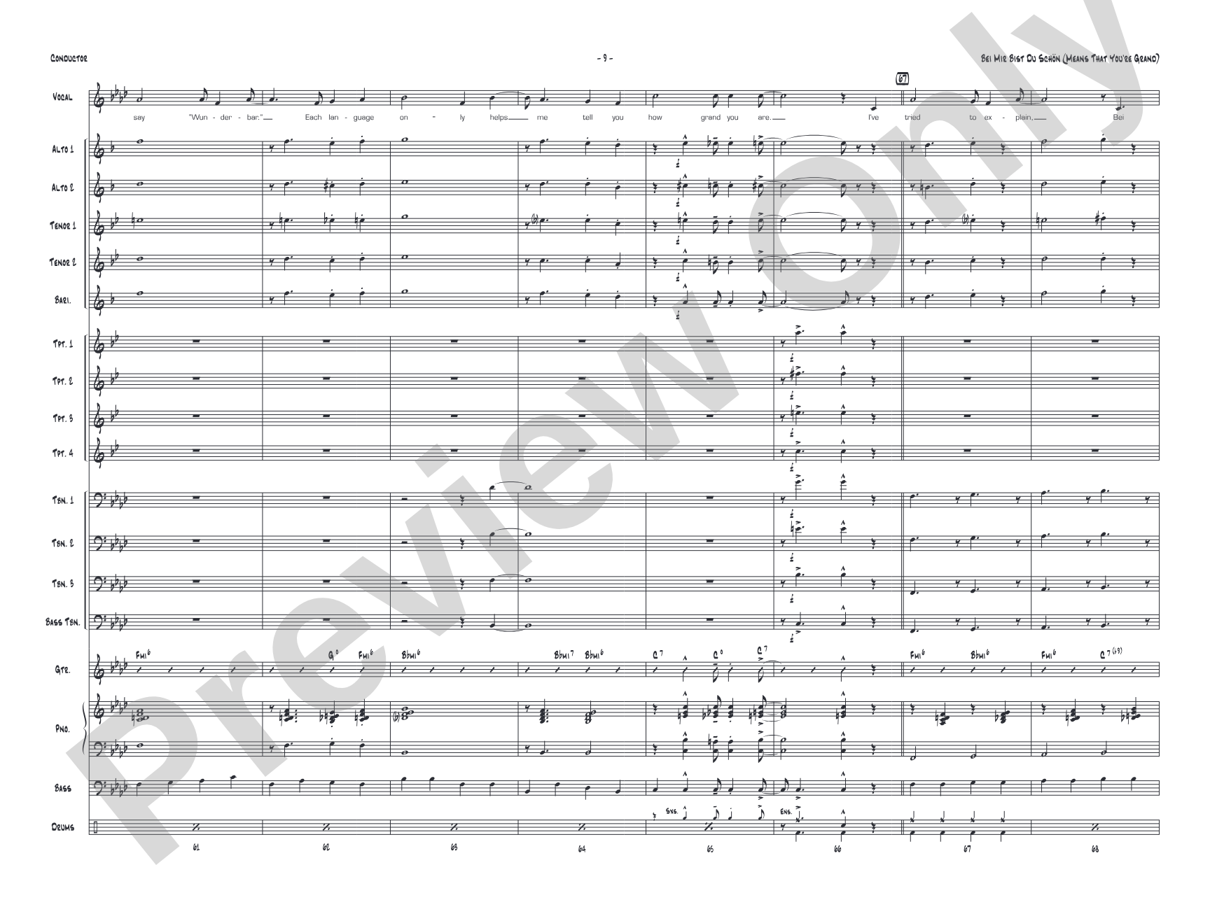 Bei Mir Bist Du Schon (Means That You're Grand): Vocal Solo with Jazz Ensemble Conductor Score & Parts