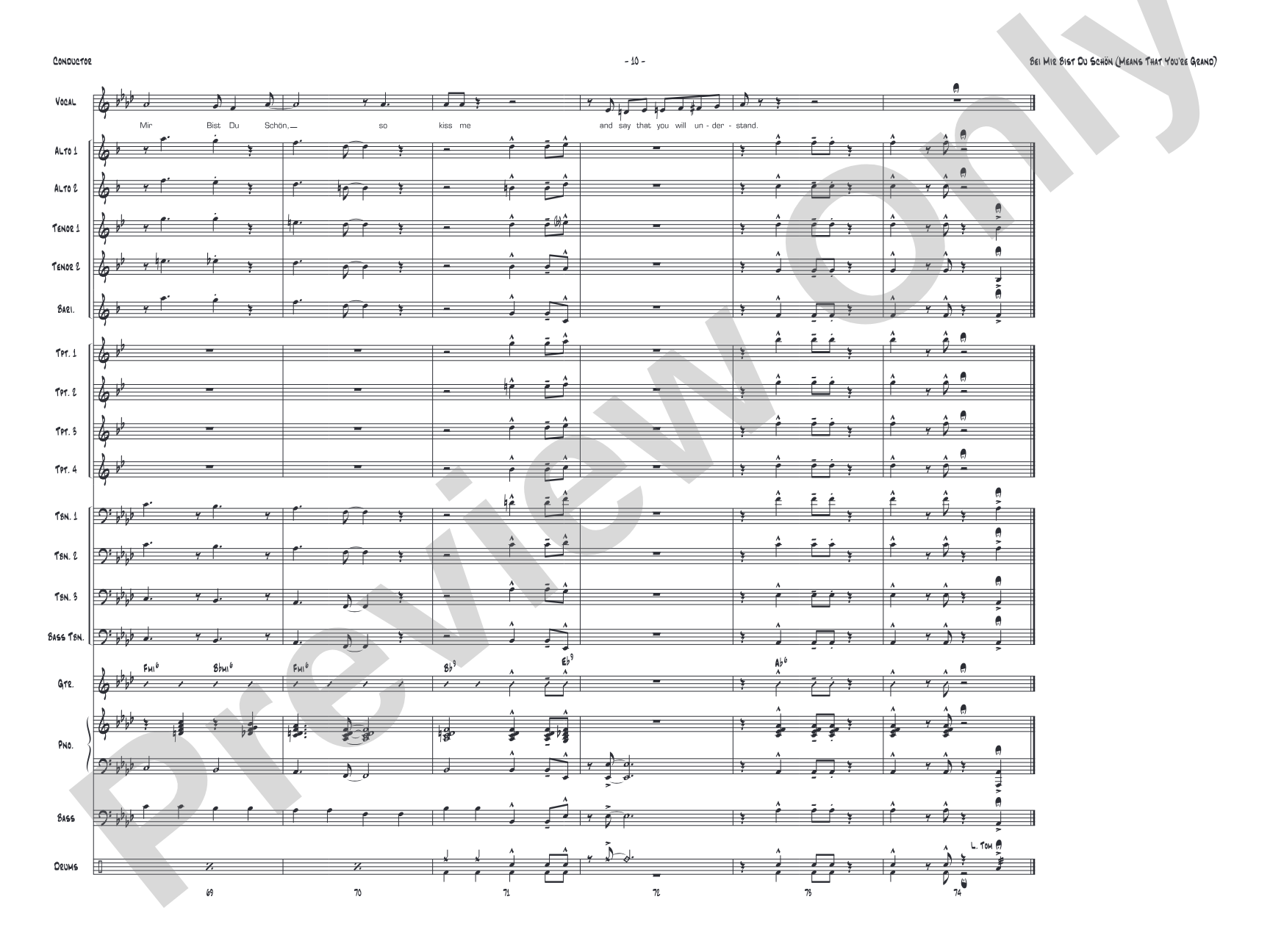 Bei Mir Bist Du Schon (Means That You're Grand): Vocal Solo with Jazz Ensemble Conductor Score & Parts