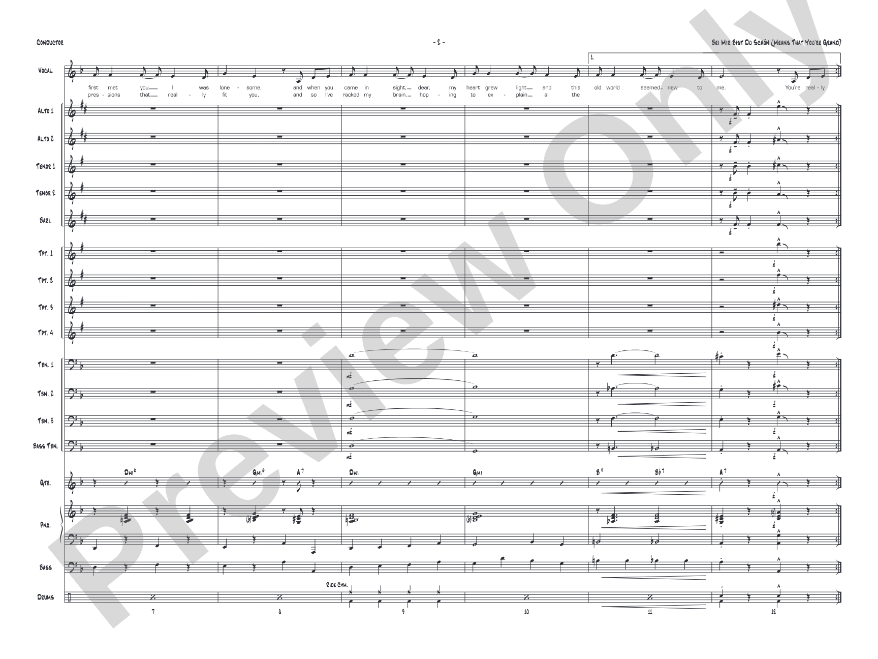 Bei Mir Bist Du Schon (Means That You're Grand): Vocal Solo with Jazz Ensemble Conductor Score & Parts