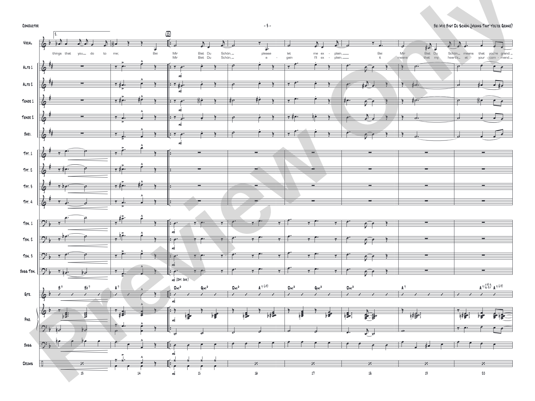 Bei Mir Bist Du Schon (Means That You're Grand): Vocal Solo with Jazz Ensemble Conductor Score & Parts
