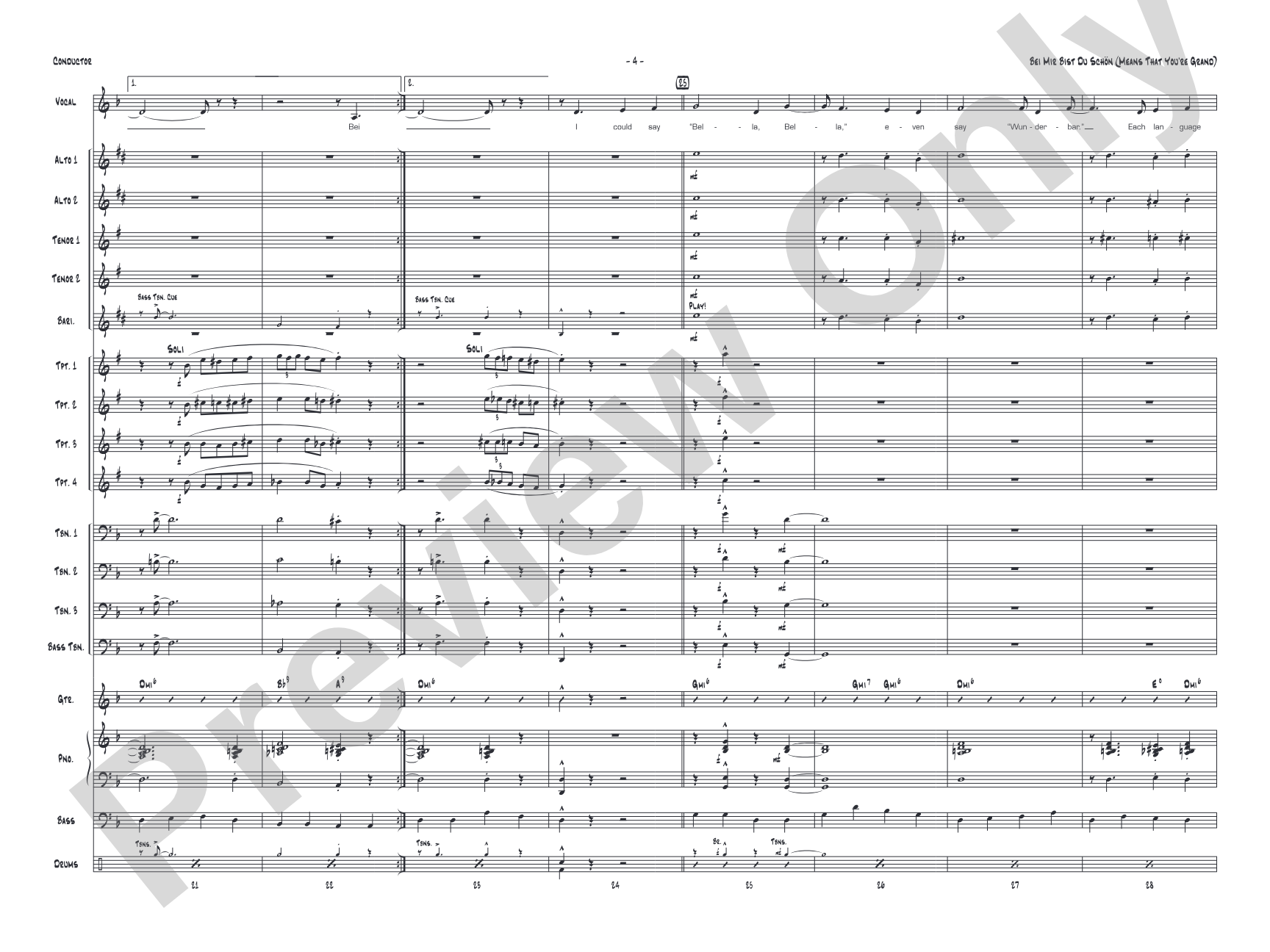 Bei Mir Bist Du Schon (Means That You're Grand): Vocal Solo with Jazz Ensemble Conductor Score & Parts