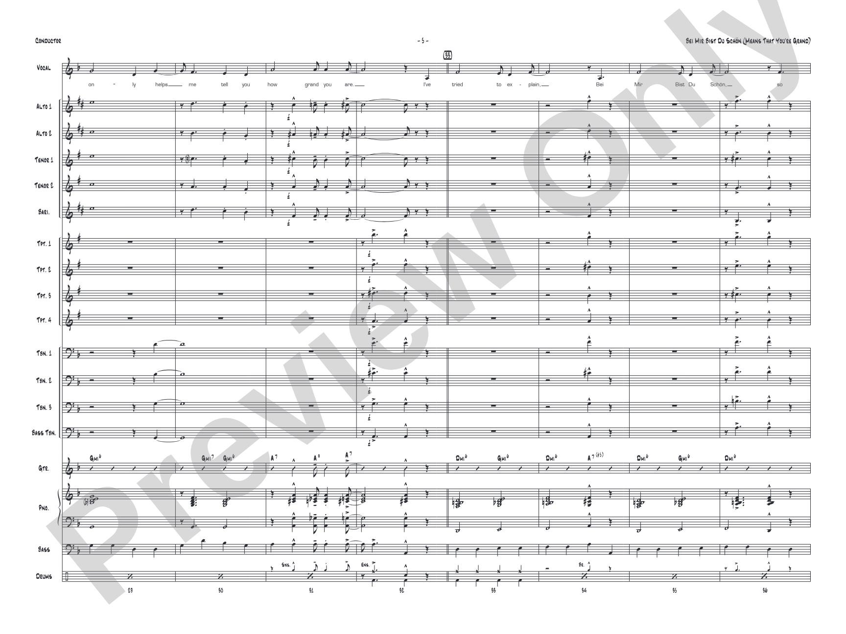 Bei Mir Bist Du Schon (Means That You're Grand): Vocal Solo with Jazz Ensemble Conductor Score & Parts