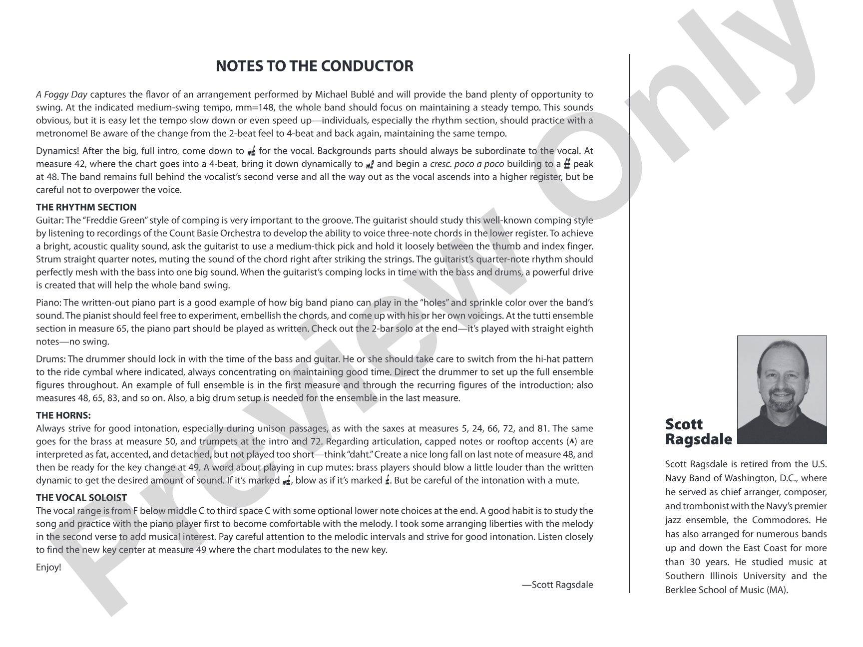 A Foggy Day: Vocal Solo with Jazz Ensemble Conductor Score & Parts