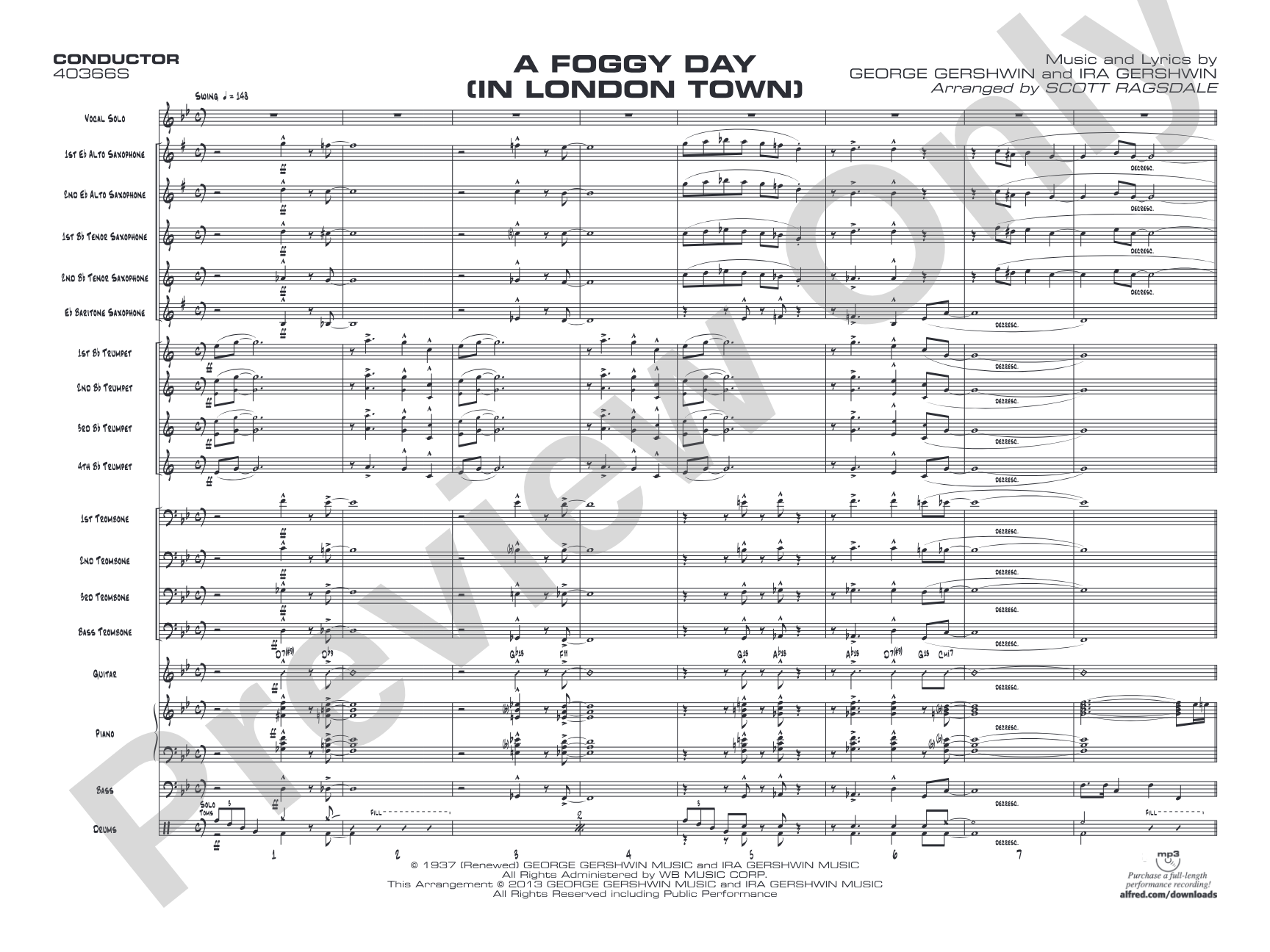 A Foggy Day: Vocal Solo with Jazz Ensemble Conductor Score & Parts
