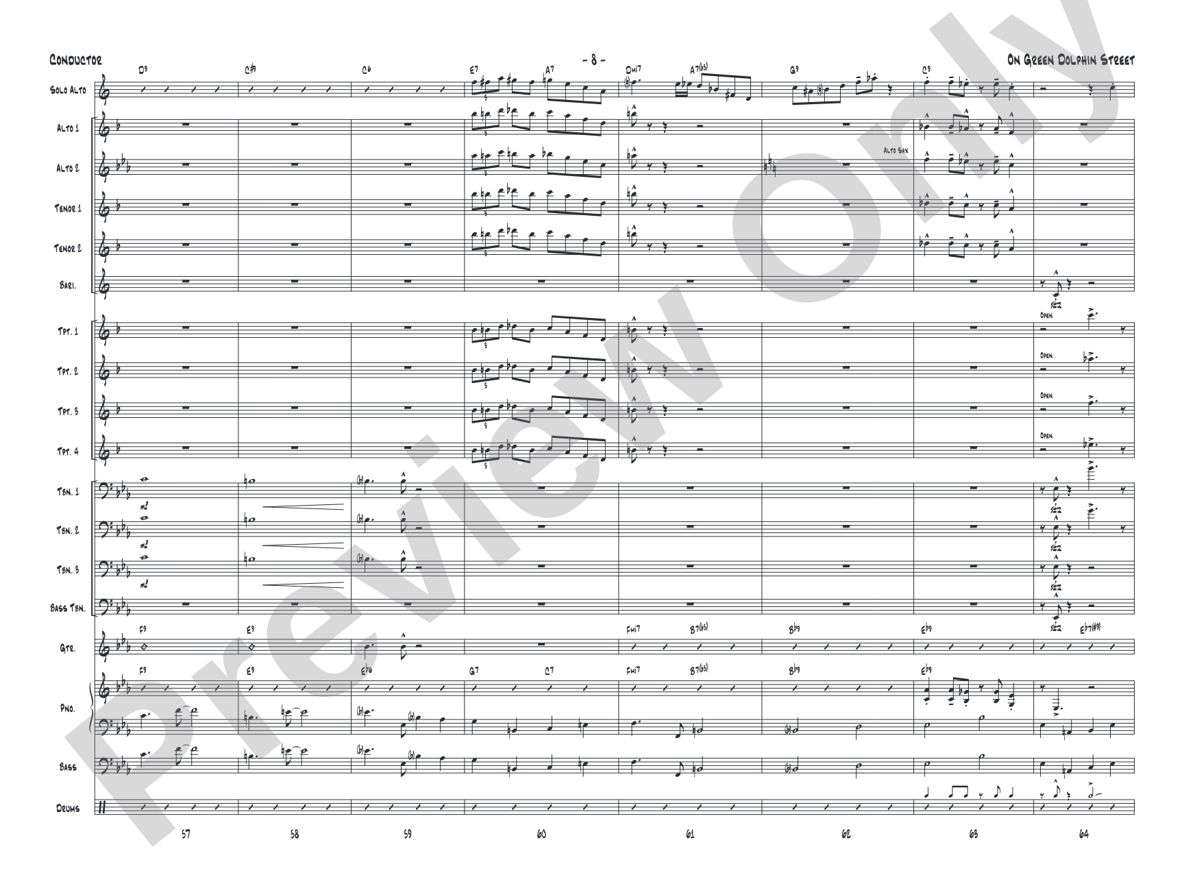 On Green Dolphin Street: Jazz Ensemble Conductor Score & Parts