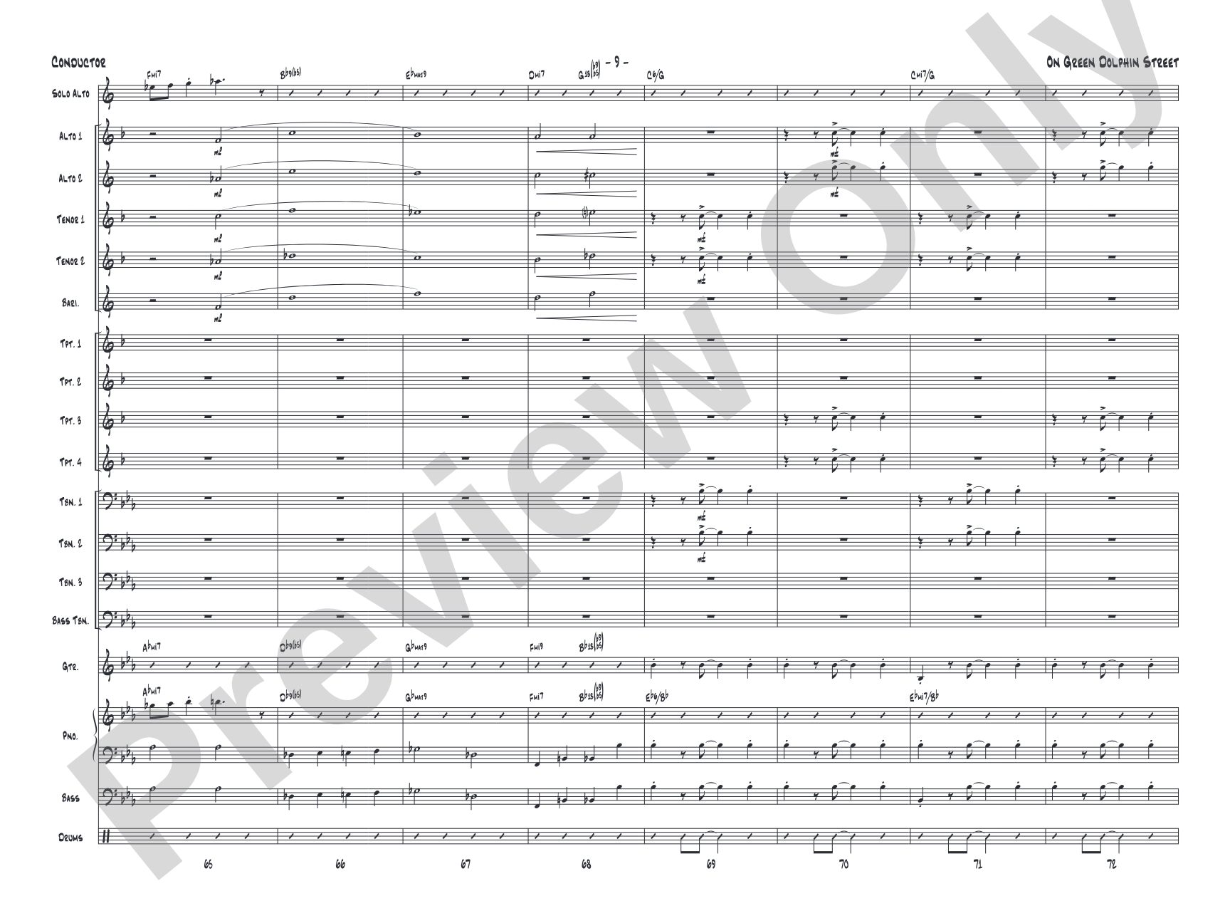 On Green Dolphin Street: Jazz Ensemble Conductor Score & Parts