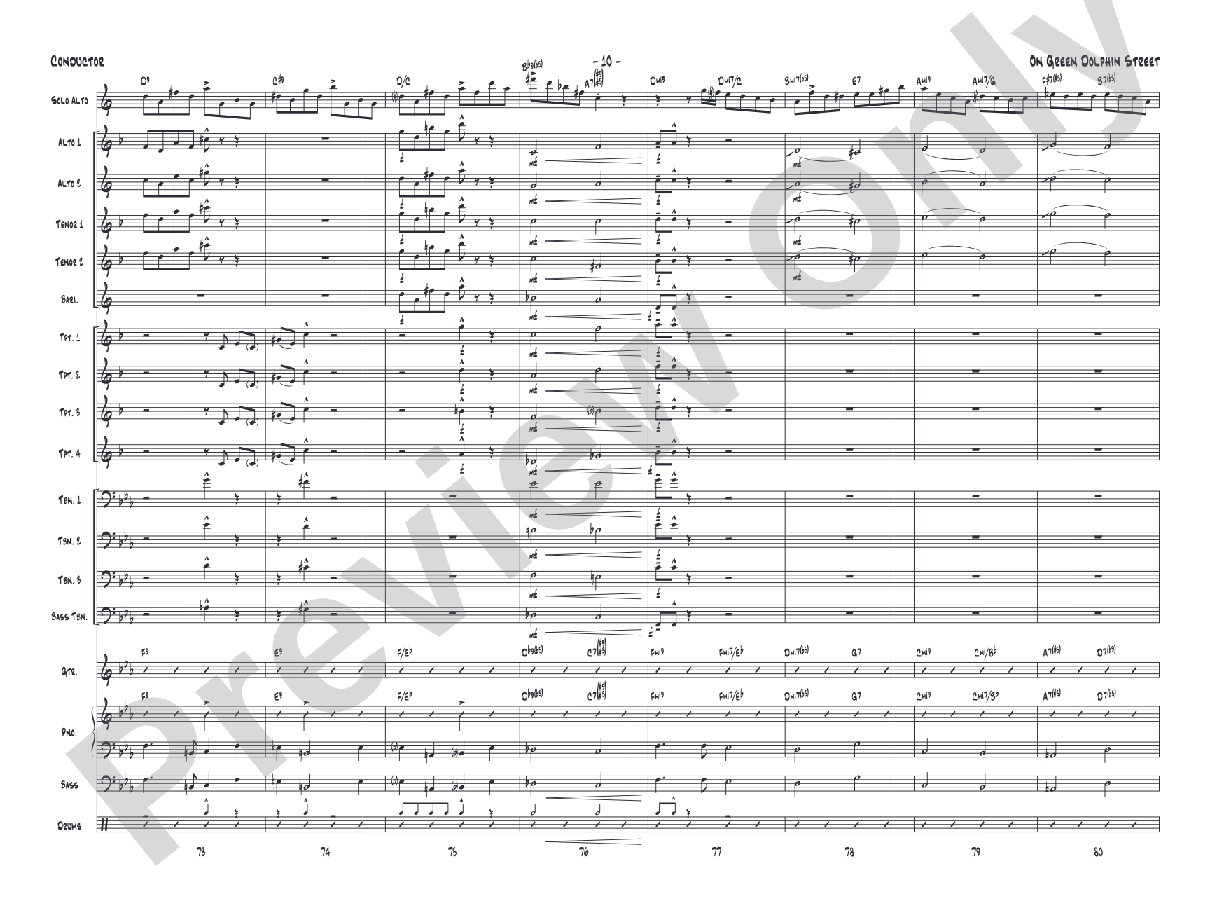 On Green Dolphin Street: Jazz Ensemble Conductor Score & Parts
