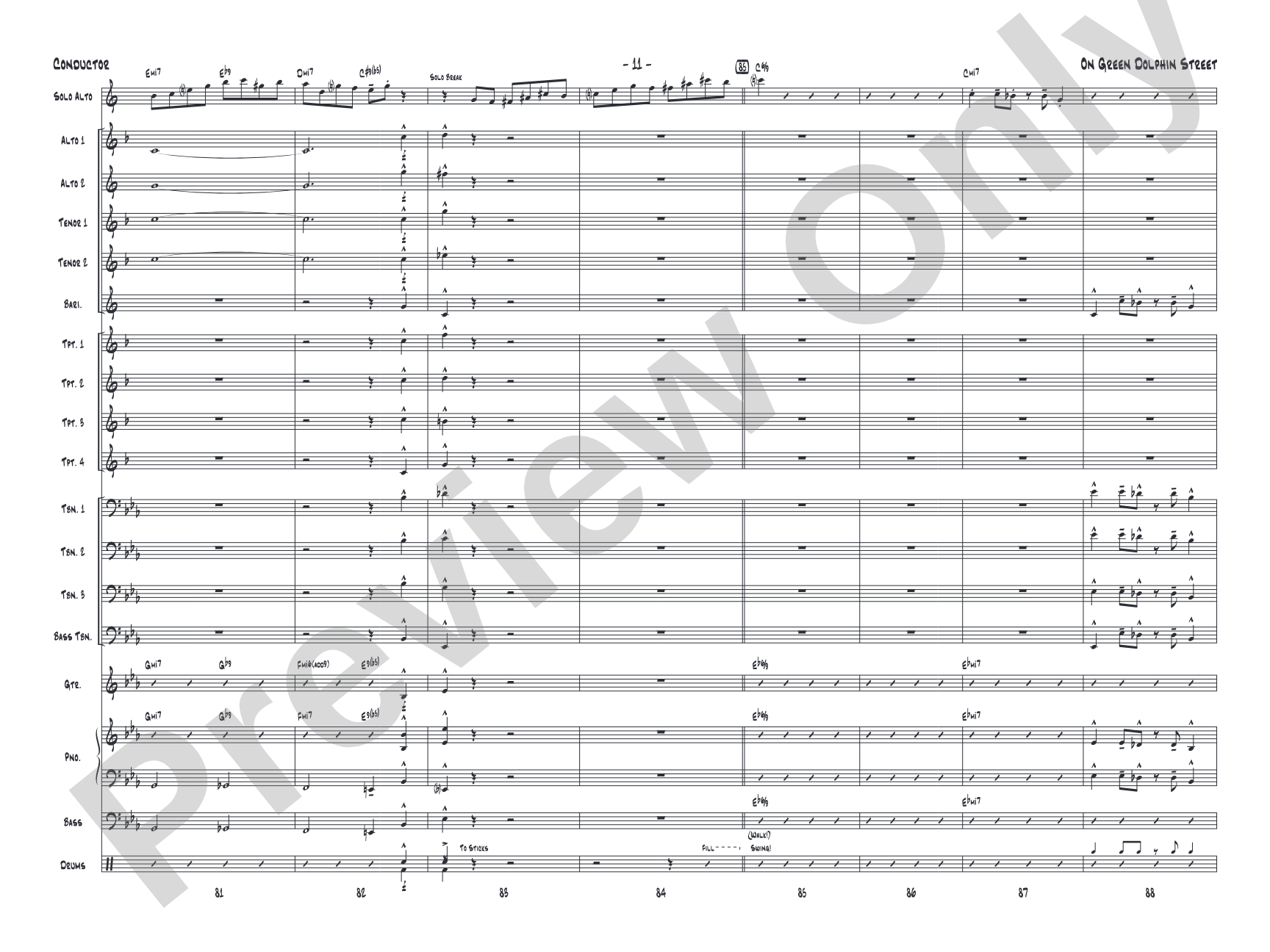 On Green Dolphin Street: Jazz Ensemble Conductor Score & Parts