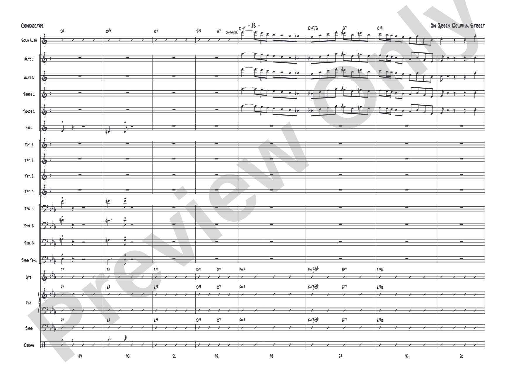 On Green Dolphin Street: Jazz Ensemble Conductor Score & Parts