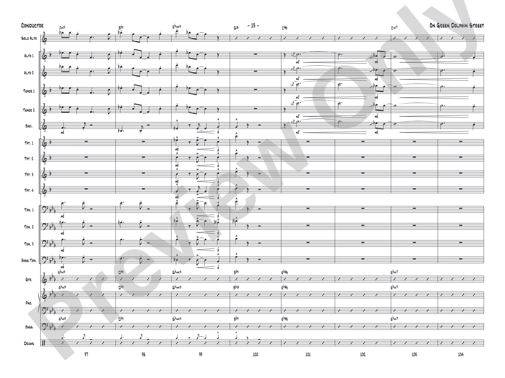 On Green Dolphin Street: Jazz Ensemble Conductor Score & Parts