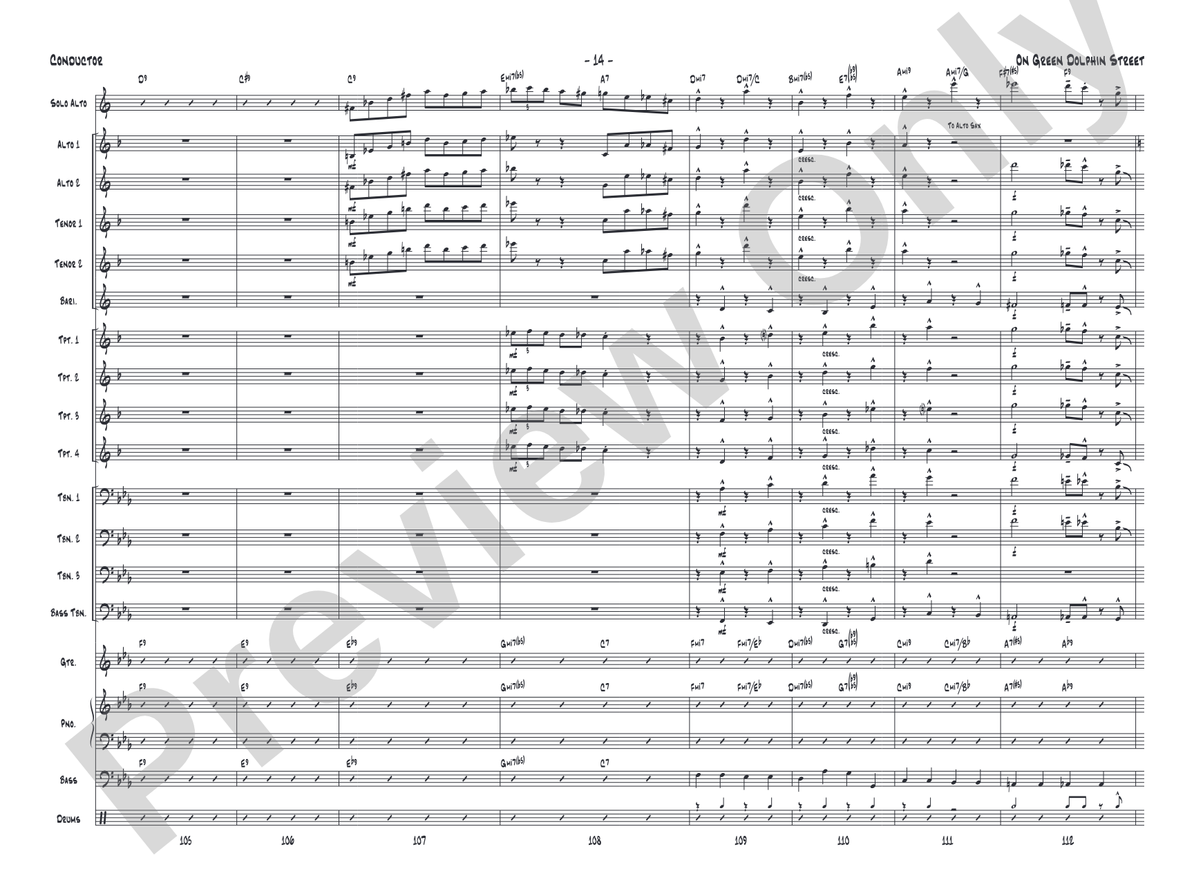 On Green Dolphin Street: Jazz Ensemble Conductor Score & Parts