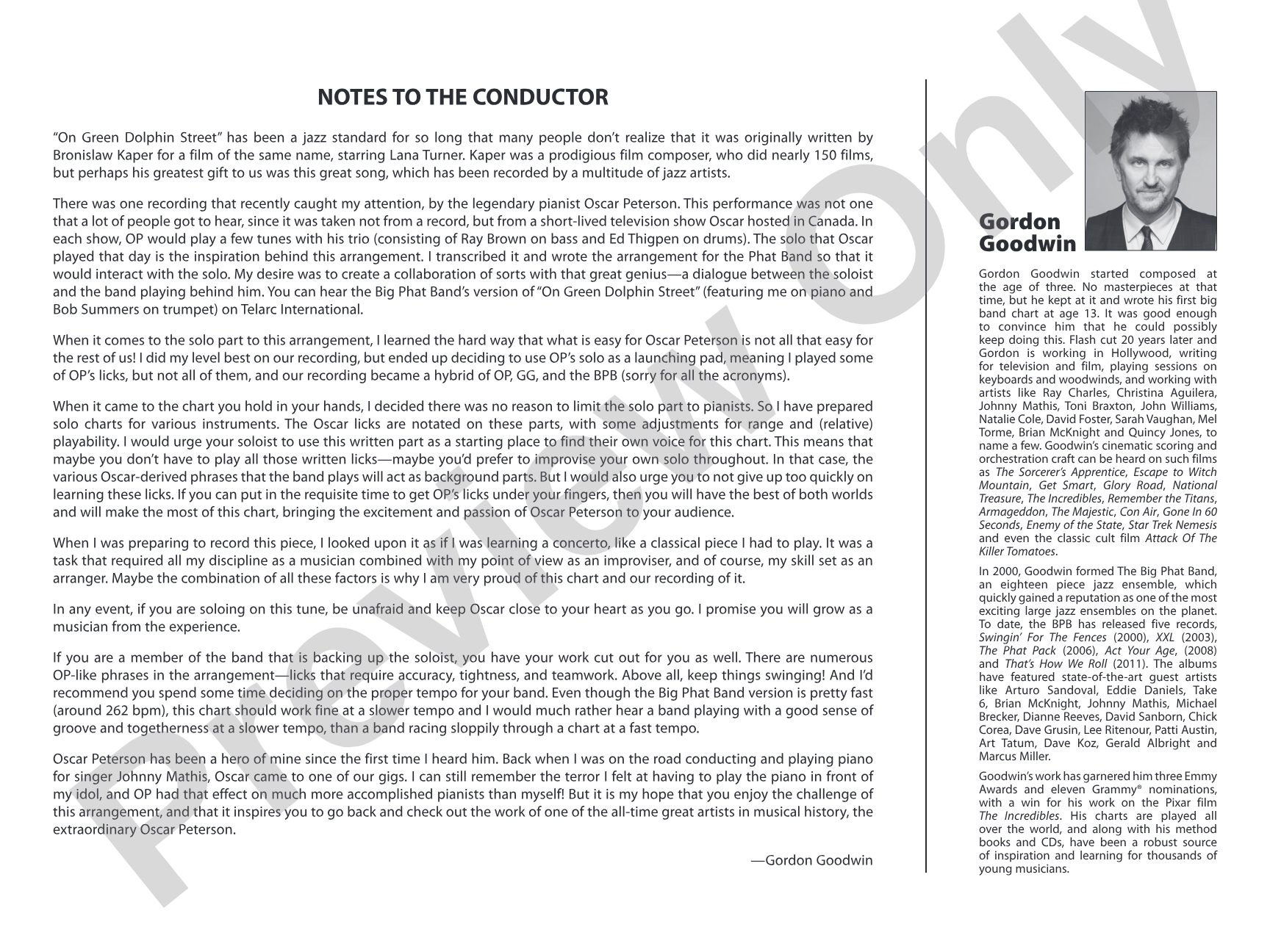 On Green Dolphin Street: Jazz Ensemble Conductor Score & Parts