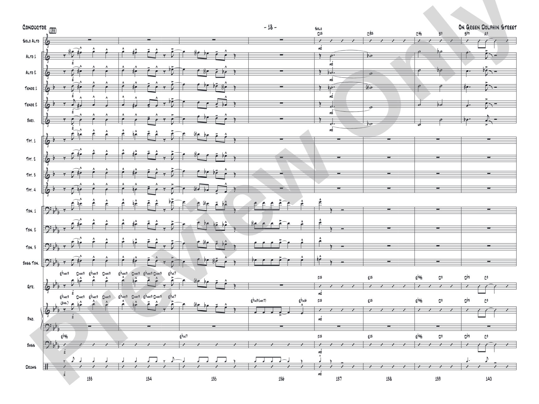 On Green Dolphin Street: Jazz Ensemble Conductor Score & Parts