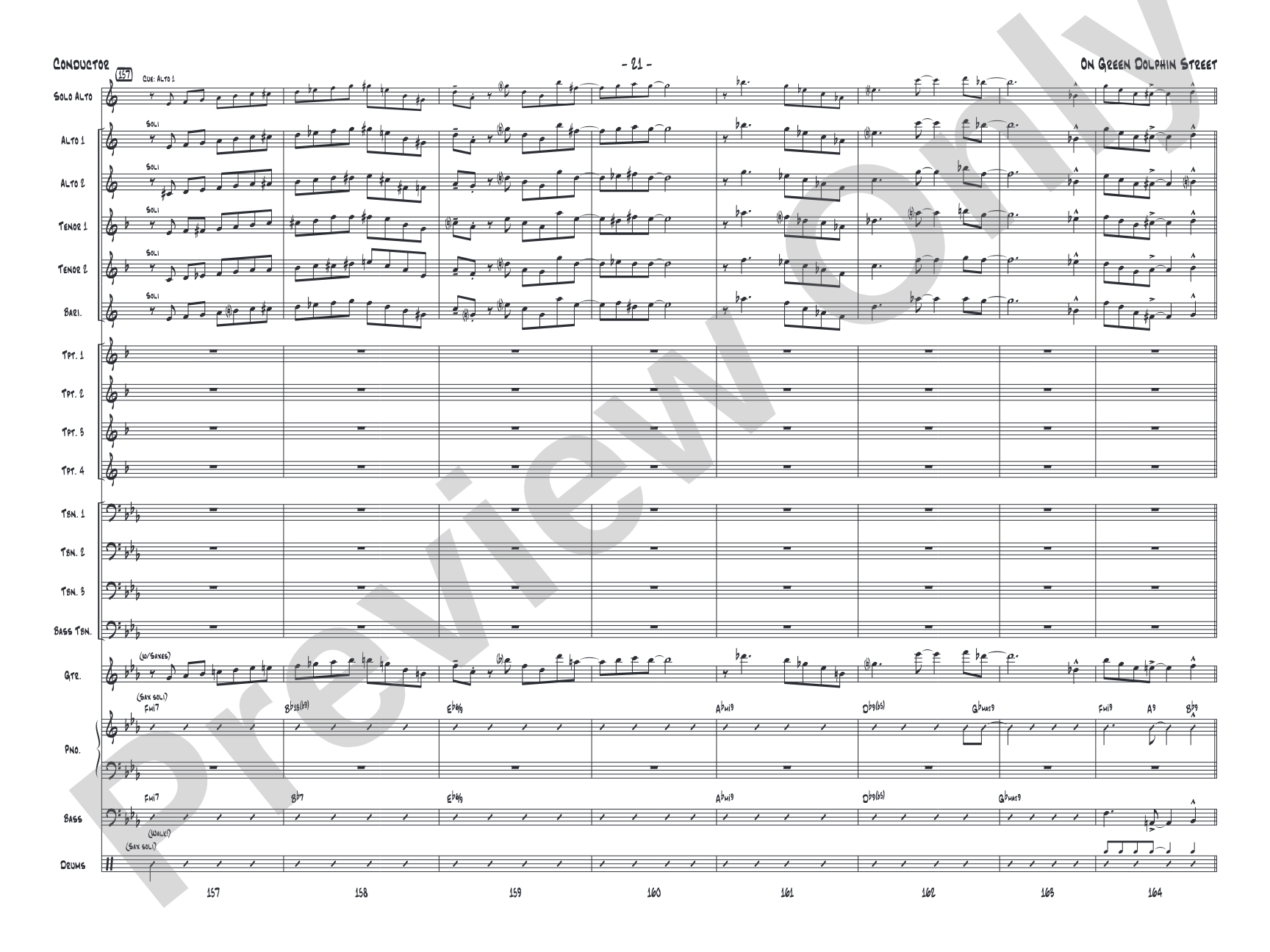 On Green Dolphin Street: Jazz Ensemble Conductor Score & Parts