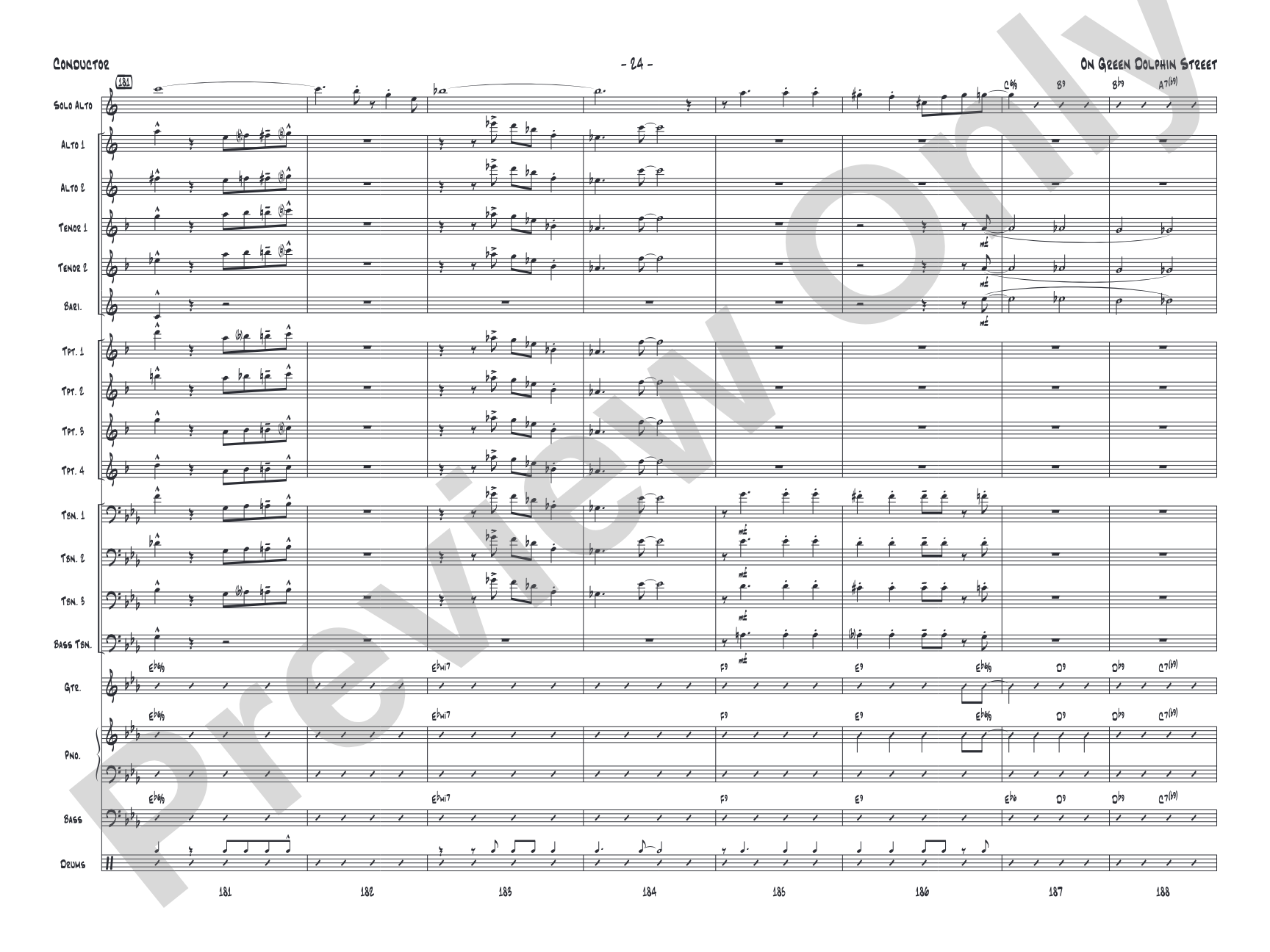 On Green Dolphin Street: Jazz Ensemble Conductor Score & Parts