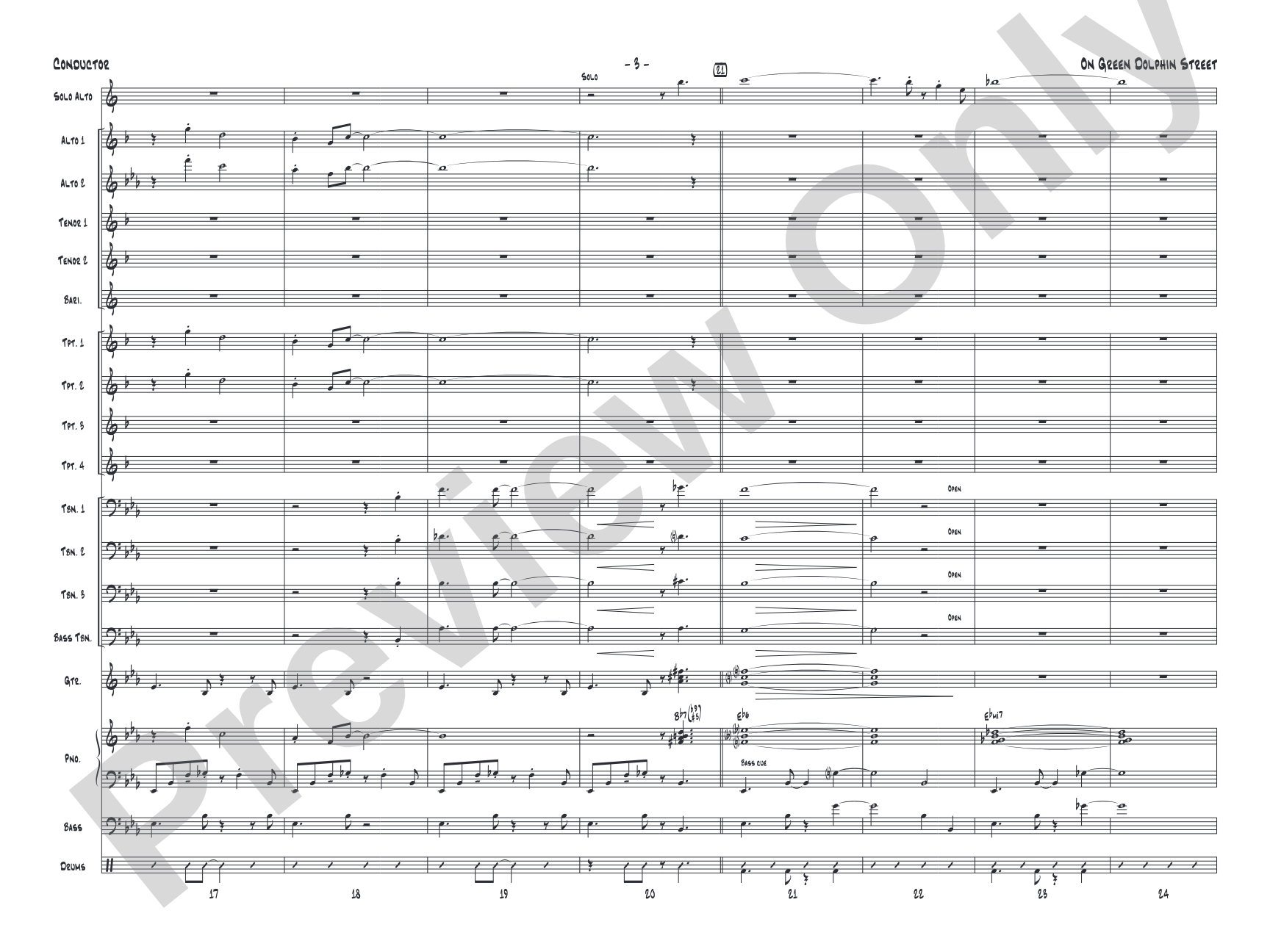 On Green Dolphin Street: Jazz Ensemble Conductor Score & Parts