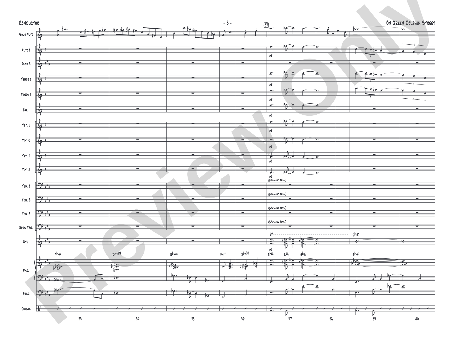 On Green Dolphin Street: Jazz Ensemble Conductor Score & Parts