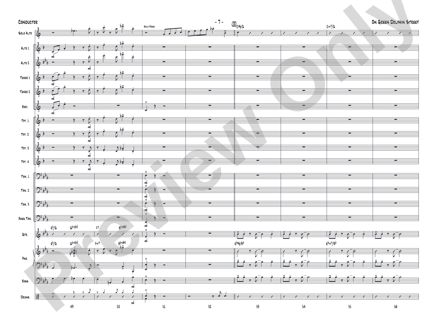 On Green Dolphin Street: Jazz Ensemble Conductor Score & Parts