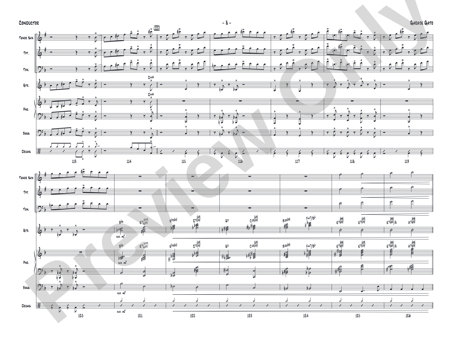 Garaje Gato: Jazz Ensemble Conductor Score & Parts
