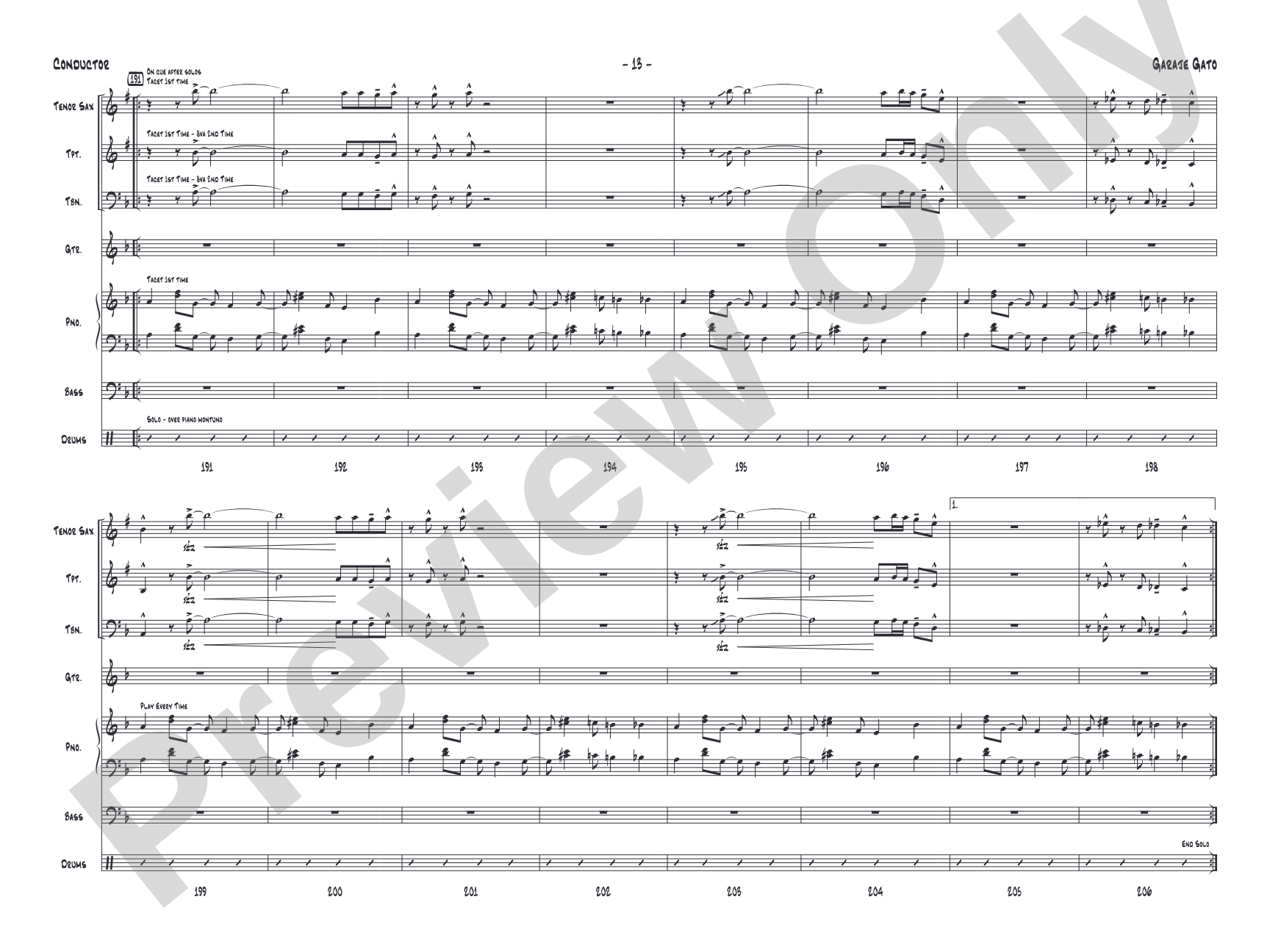 Garaje Gato: Jazz Ensemble Conductor Score & Parts