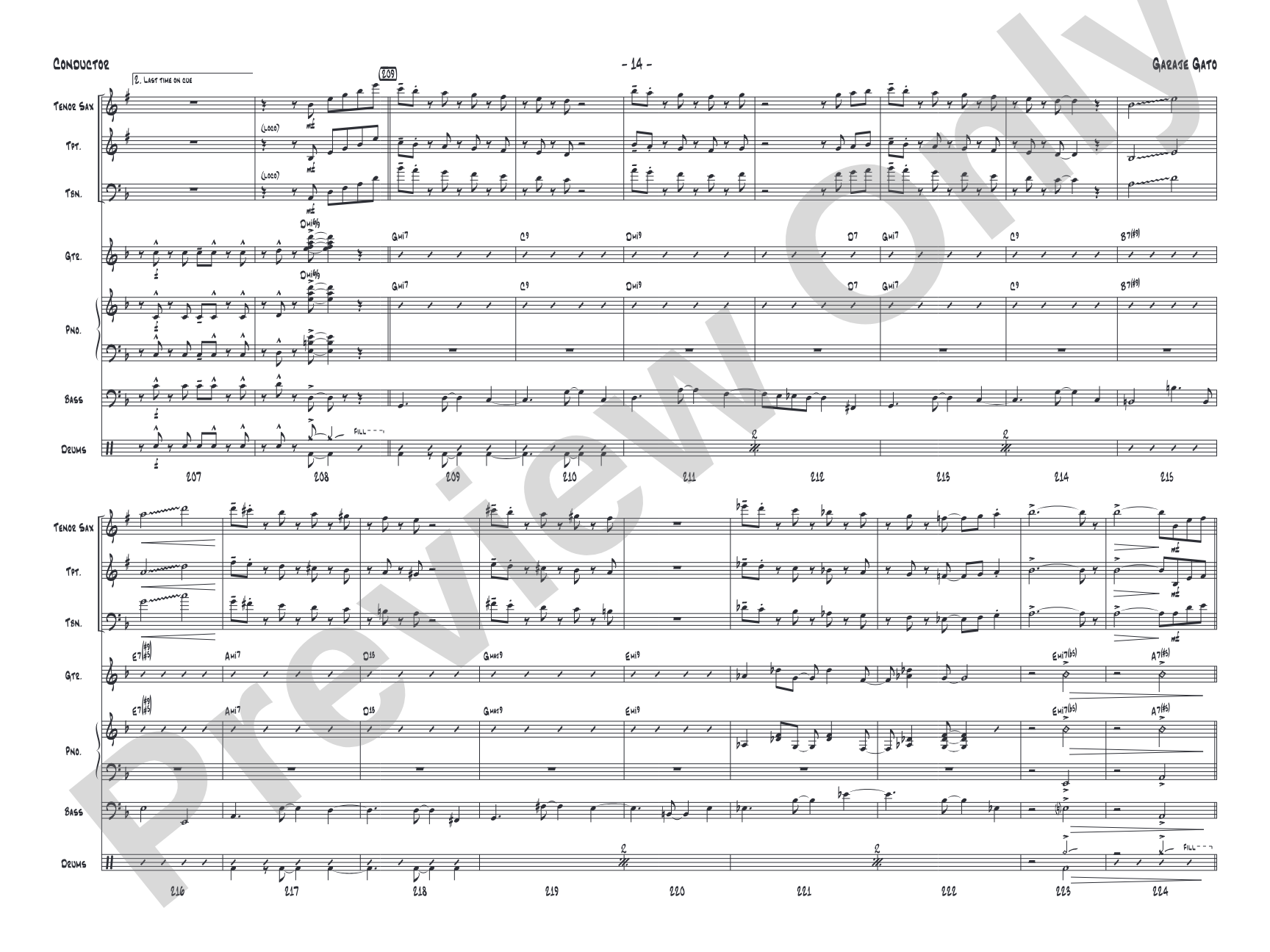 Garaje Gato: Jazz Ensemble Conductor Score & Parts