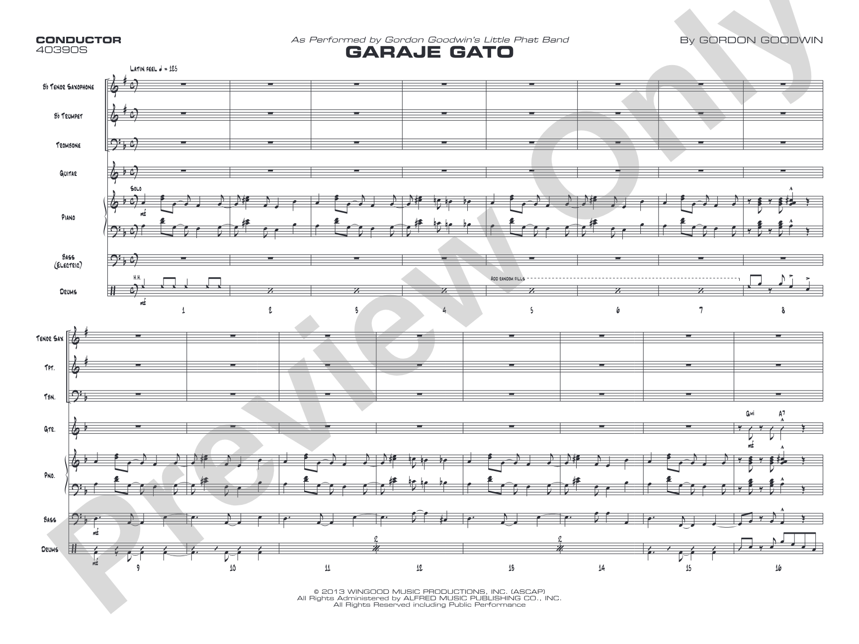 Garaje Gato: Jazz Ensemble Conductor Score & Parts