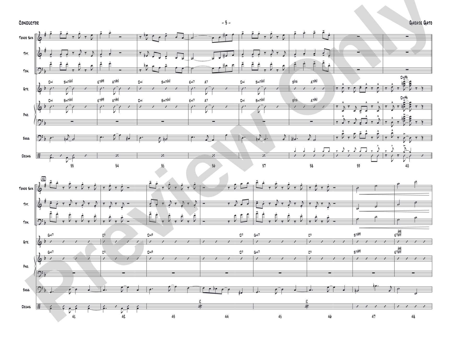 Garaje Gato: Jazz Ensemble Conductor Score & Parts