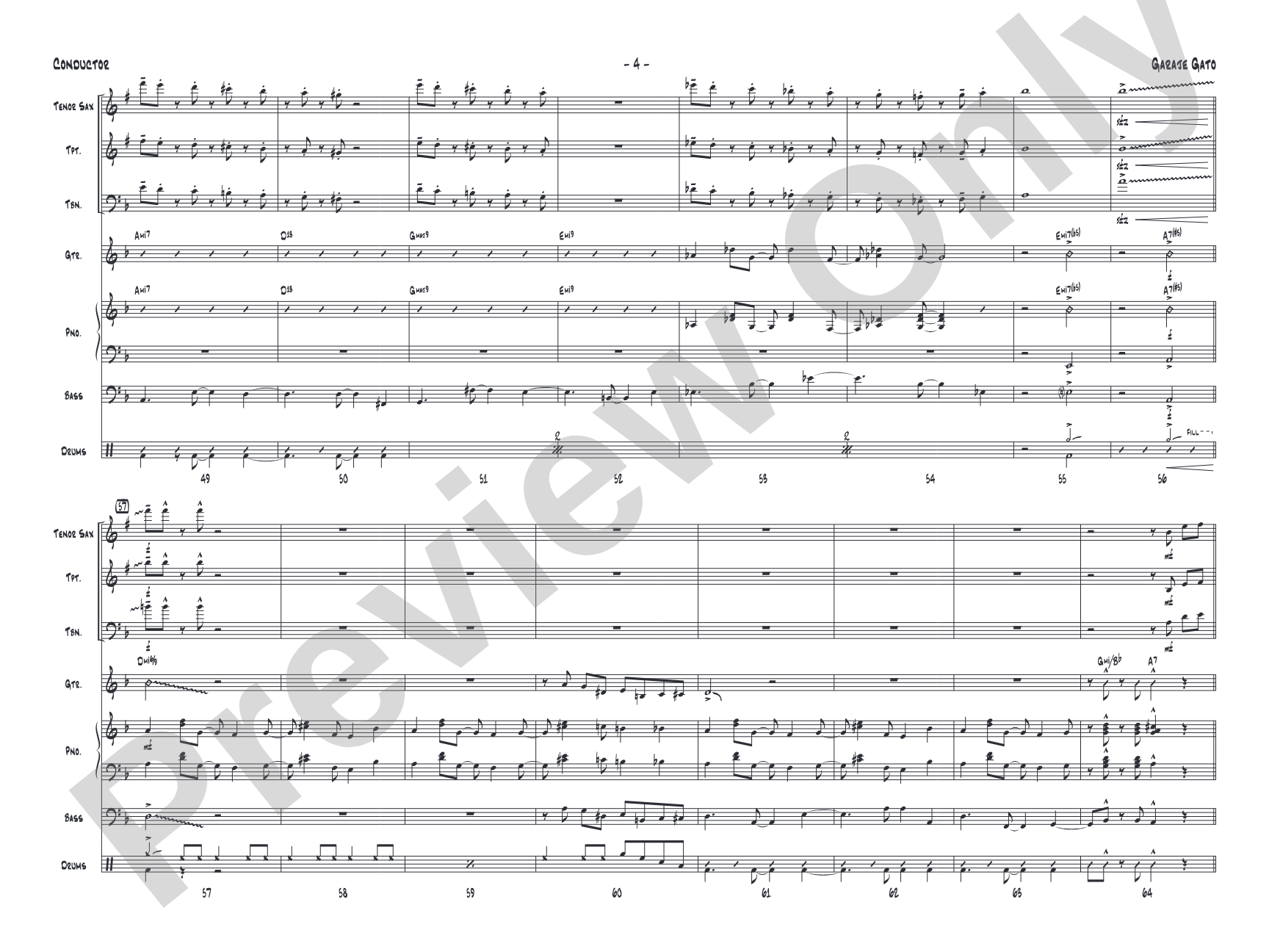 Garaje Gato: Jazz Ensemble Conductor Score & Parts