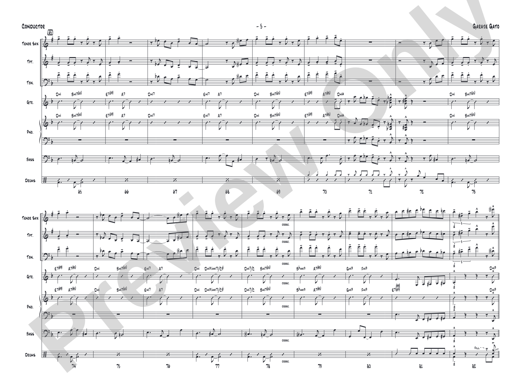 Garaje Gato: Jazz Ensemble Conductor Score & Parts