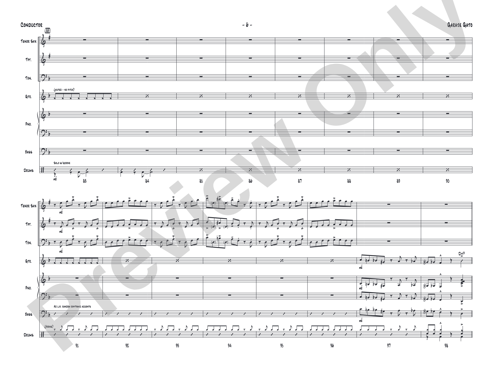 Garaje Gato: Jazz Ensemble Conductor Score & Parts