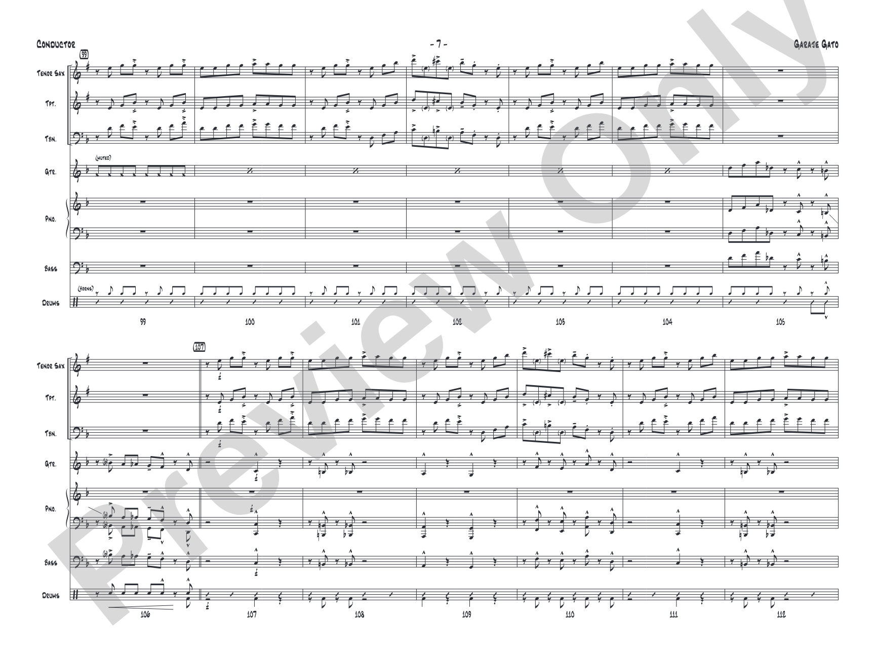 Garaje Gato: Jazz Ensemble Conductor Score & Parts