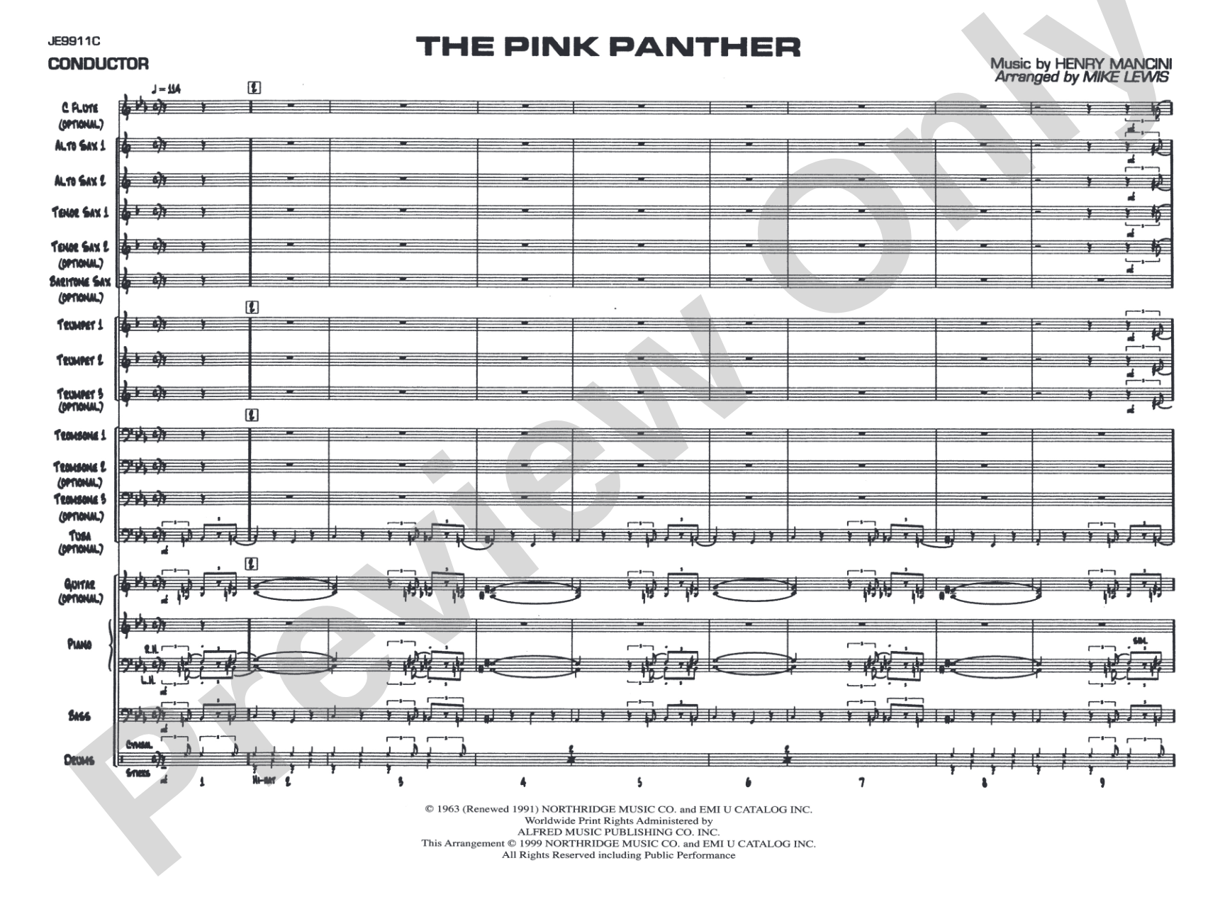 The Pink Panther: Jazz Ensemble Conductor Score & Parts