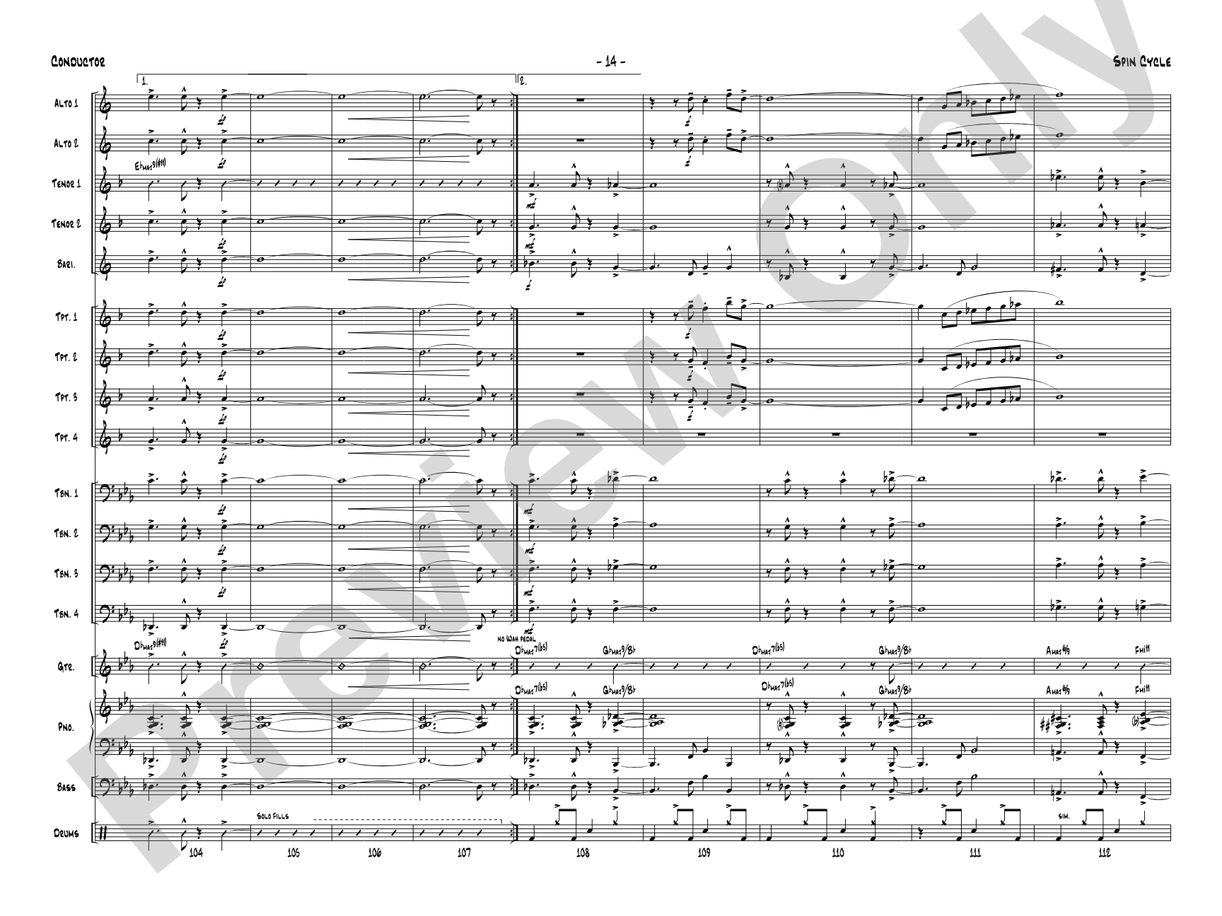 Spin Cycle: Jazz Ensemble Conductor Score & Parts