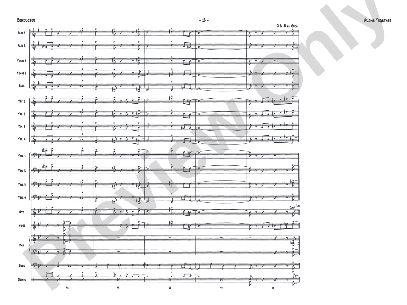 Alone Together: Jazz Ensemble Conductor Score & Parts