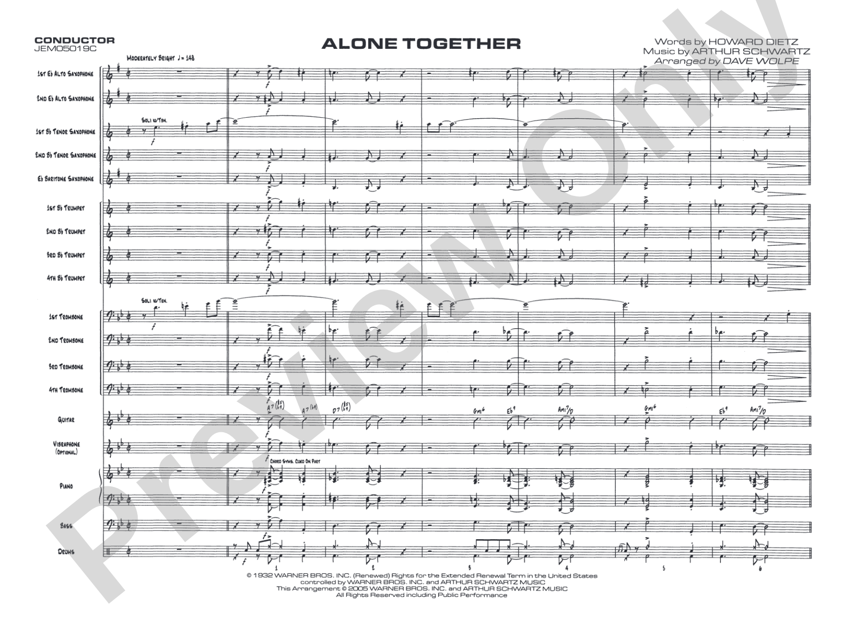 Alone Together: Jazz Ensemble Conductor Score & Parts