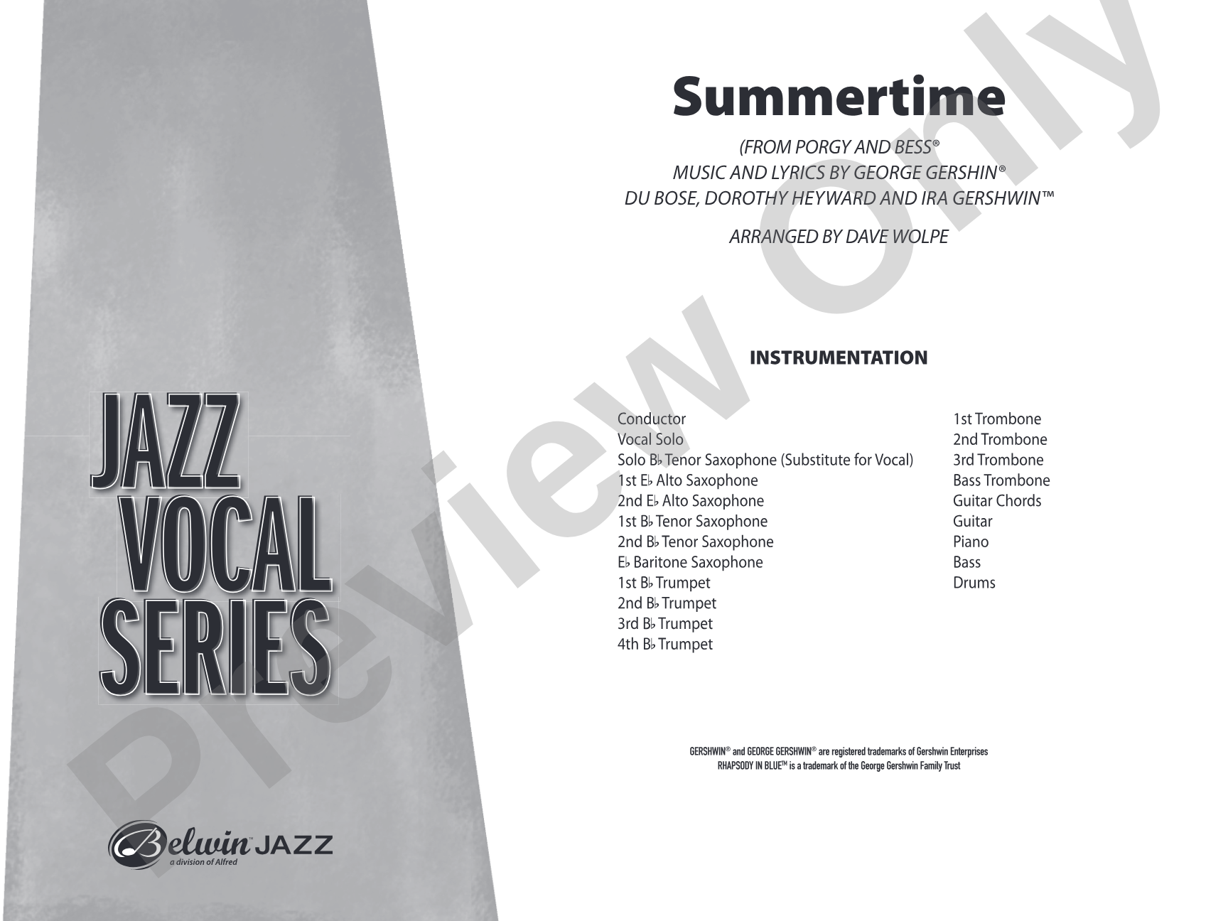 Summertime: Vocal Solo with Jazz Ensemble Conductor Score & Parts