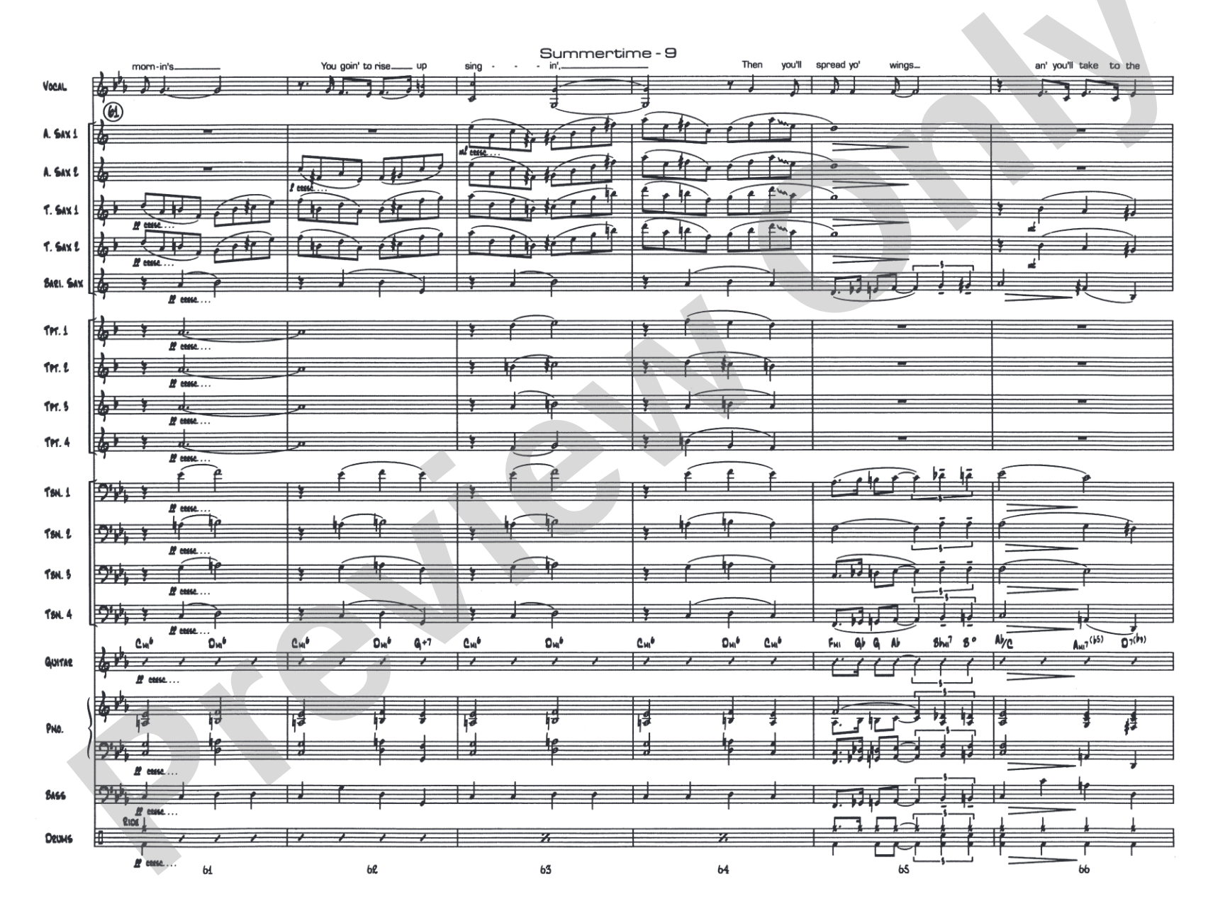 Summertime: Vocal Solo with Jazz Ensemble Conductor Score & Parts