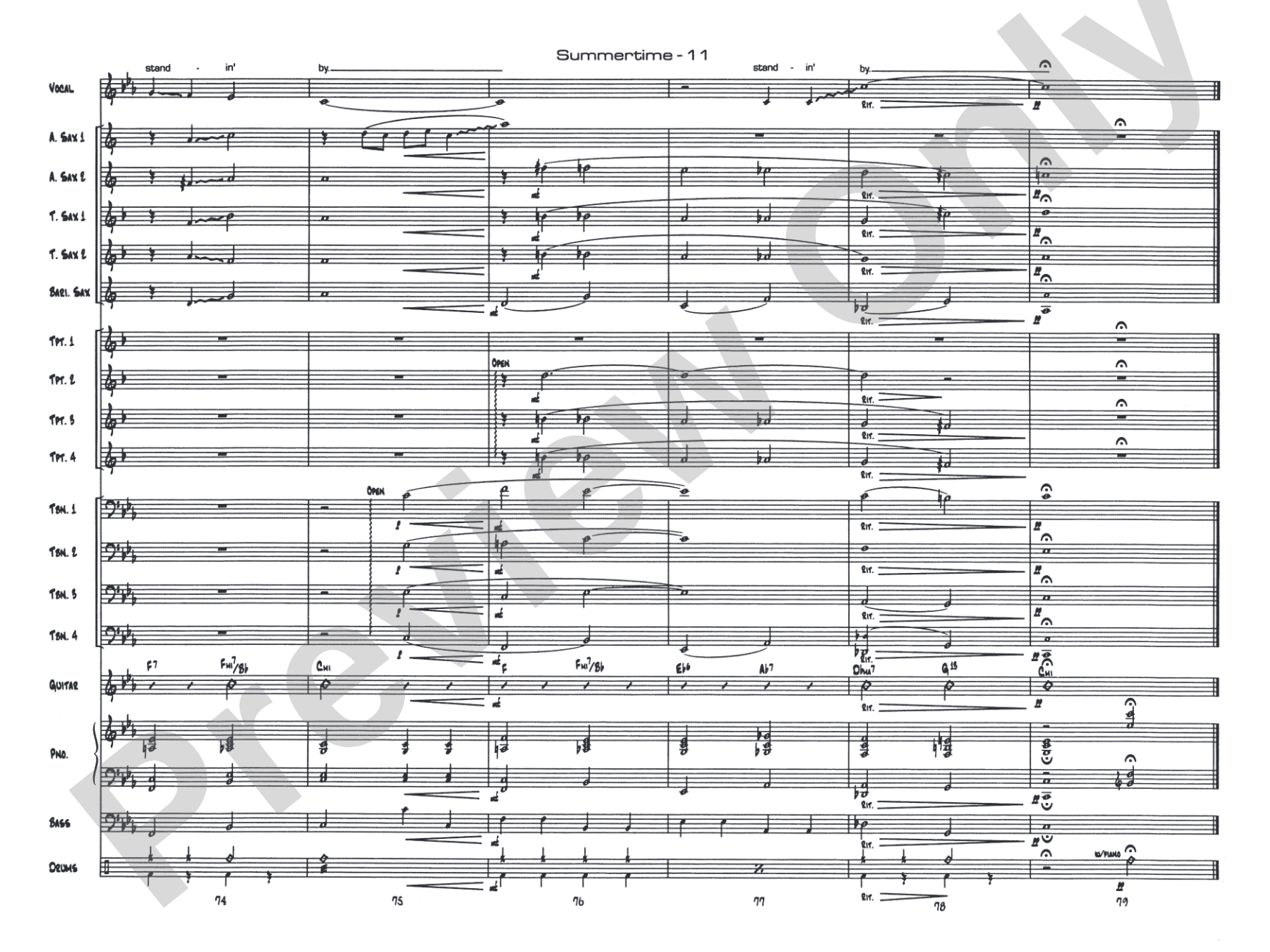Summertime: Vocal Solo with Jazz Ensemble Conductor Score & Parts