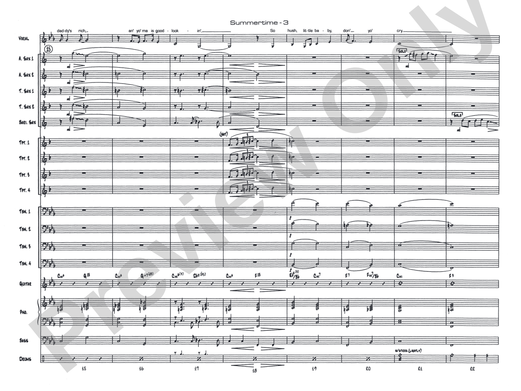 Summertime: Vocal Solo with Jazz Ensemble Conductor Score & Parts