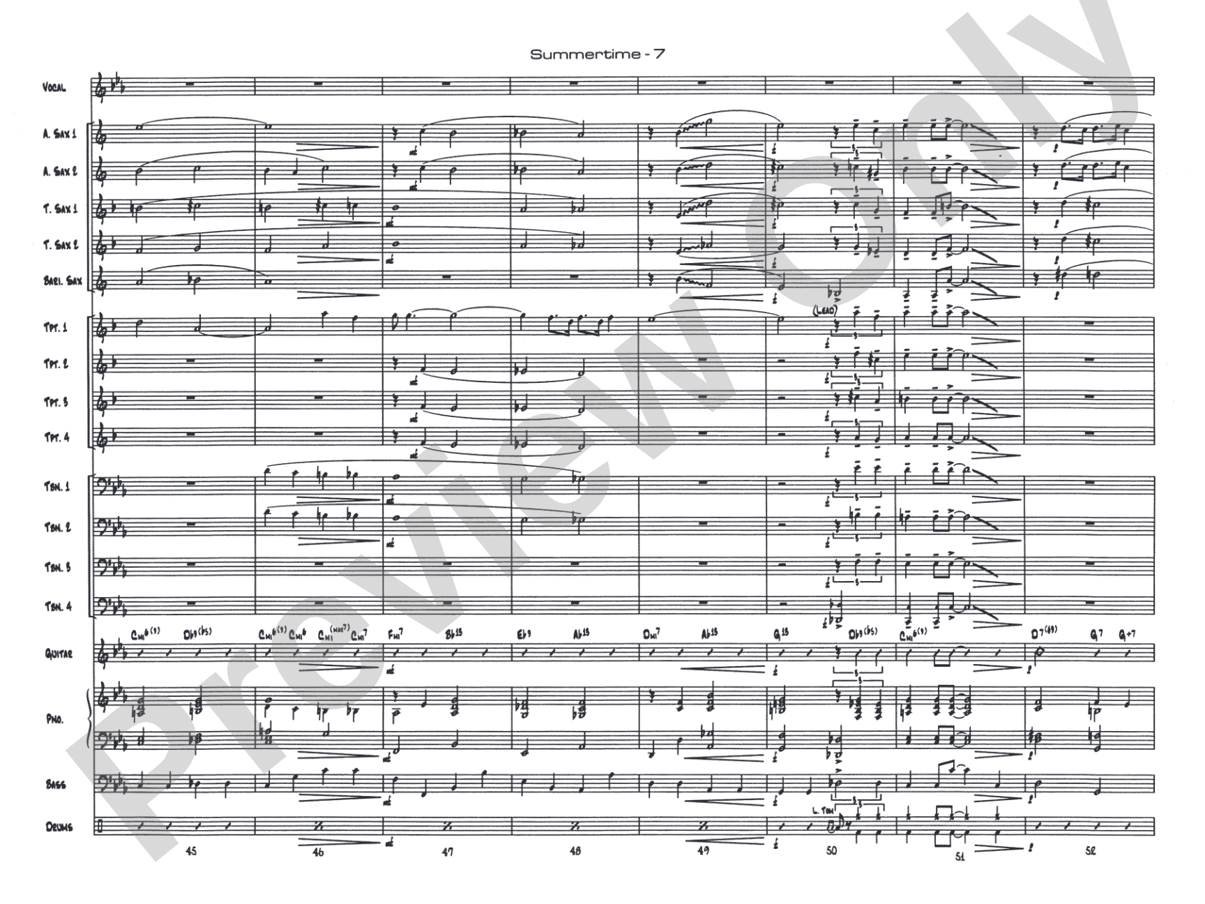 Summertime: Vocal Solo with Jazz Ensemble Conductor Score & Parts