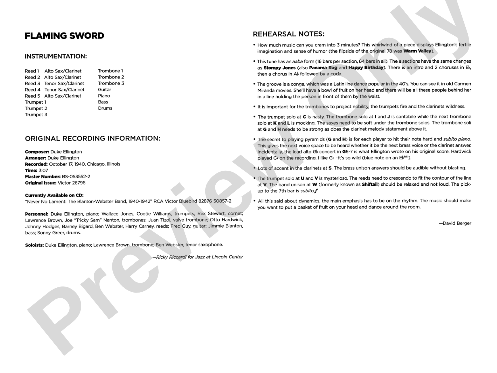 Flaming Sword: Jazz Ensemble Conductor Score & Parts