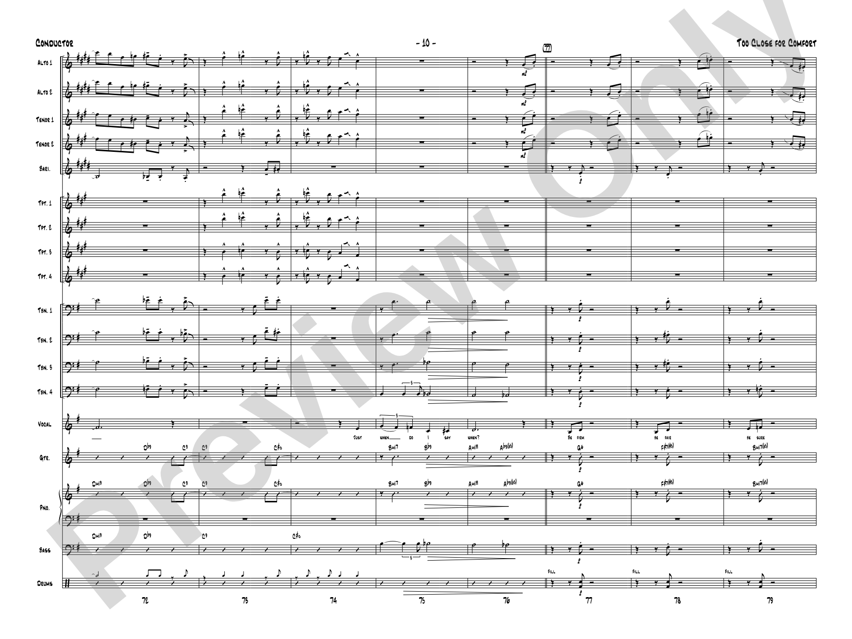 Too Close for Comfort: Jazz Ensemble Conductor Score & Parts