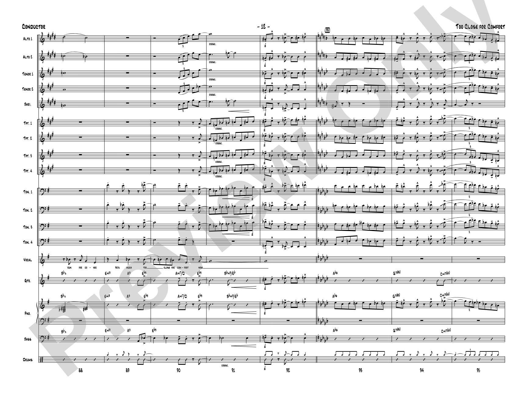 Too Close for Comfort: Jazz Ensemble Conductor Score & Parts