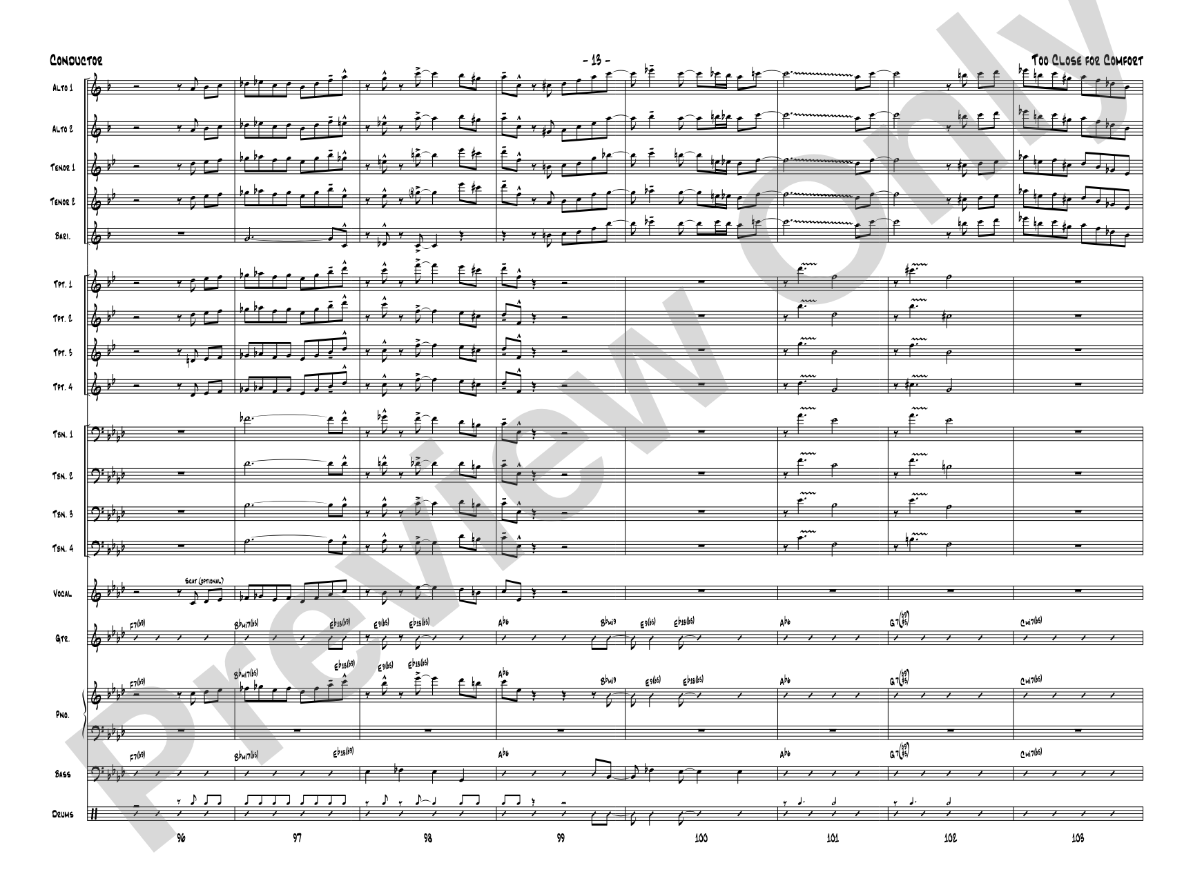 Too Close for Comfort: Jazz Ensemble Conductor Score & Parts